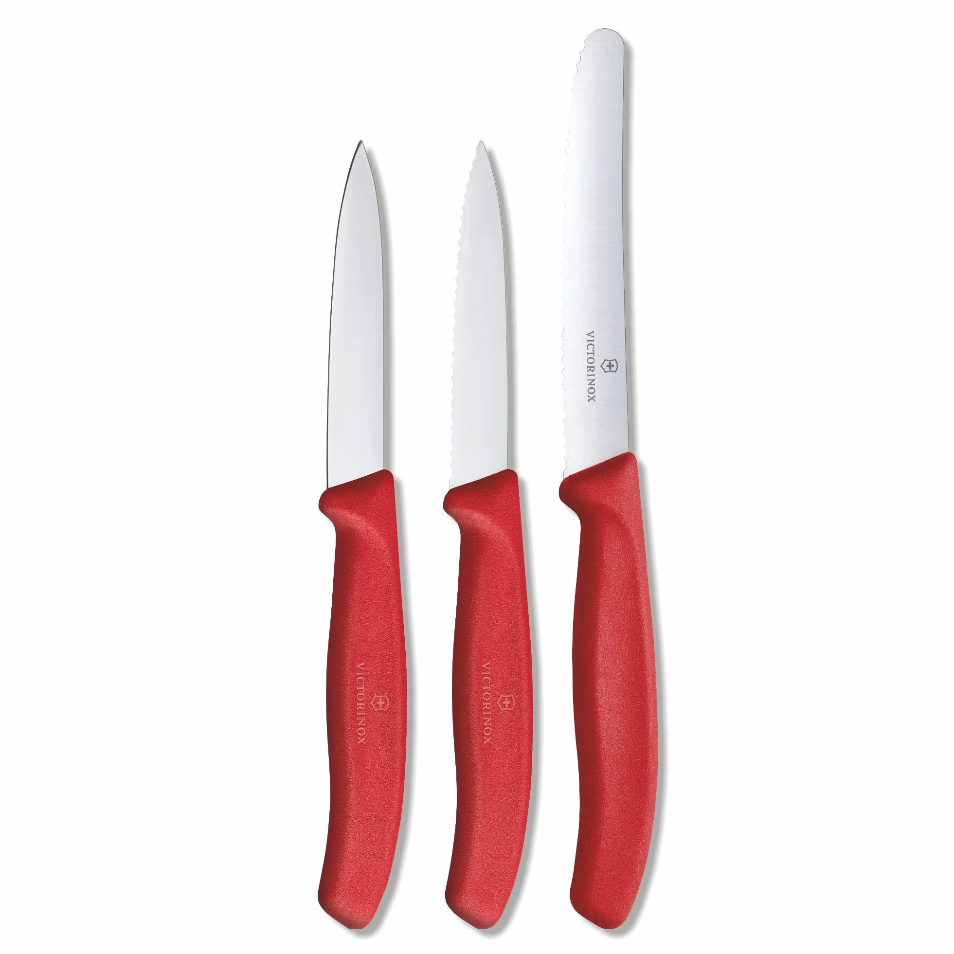 Victorinox, 6.7111.3, Swiss Classic, Gemüsemesser-Set, 3-teilig, Extra scharfe Klinge, mit geradem Schliff, robuster Kunststoff-Griff, Rot, Made in Switzerland, Spülmaschinengeeignet