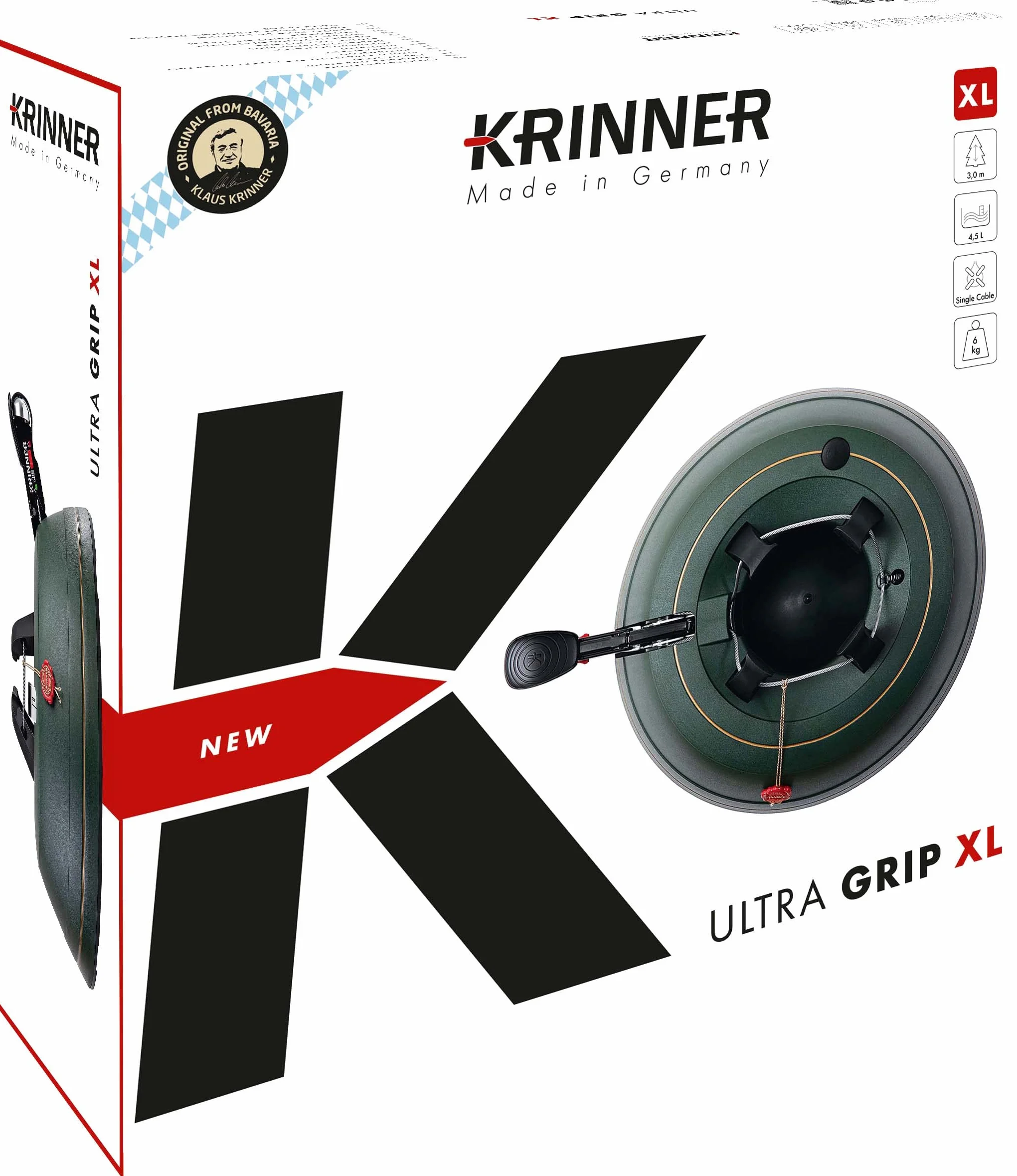 KRINNER® Ultra Grip XL stojak na choinkę w zestawie z pedałem nożnym z dzwonkiem zabezpieczającym i zbiornikiem na wodę o wysokości 4,5 l, na wysokość drzewa do 3,0 m, Made in Germany 94245, zielony