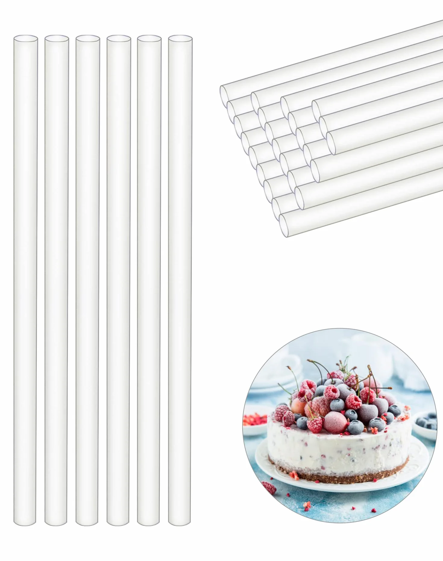 QWORK® 30 szt. Podpórek do ciast, stojak na ciasto, kołki do białego ciasta, 24 cm, do ciast warstwowych