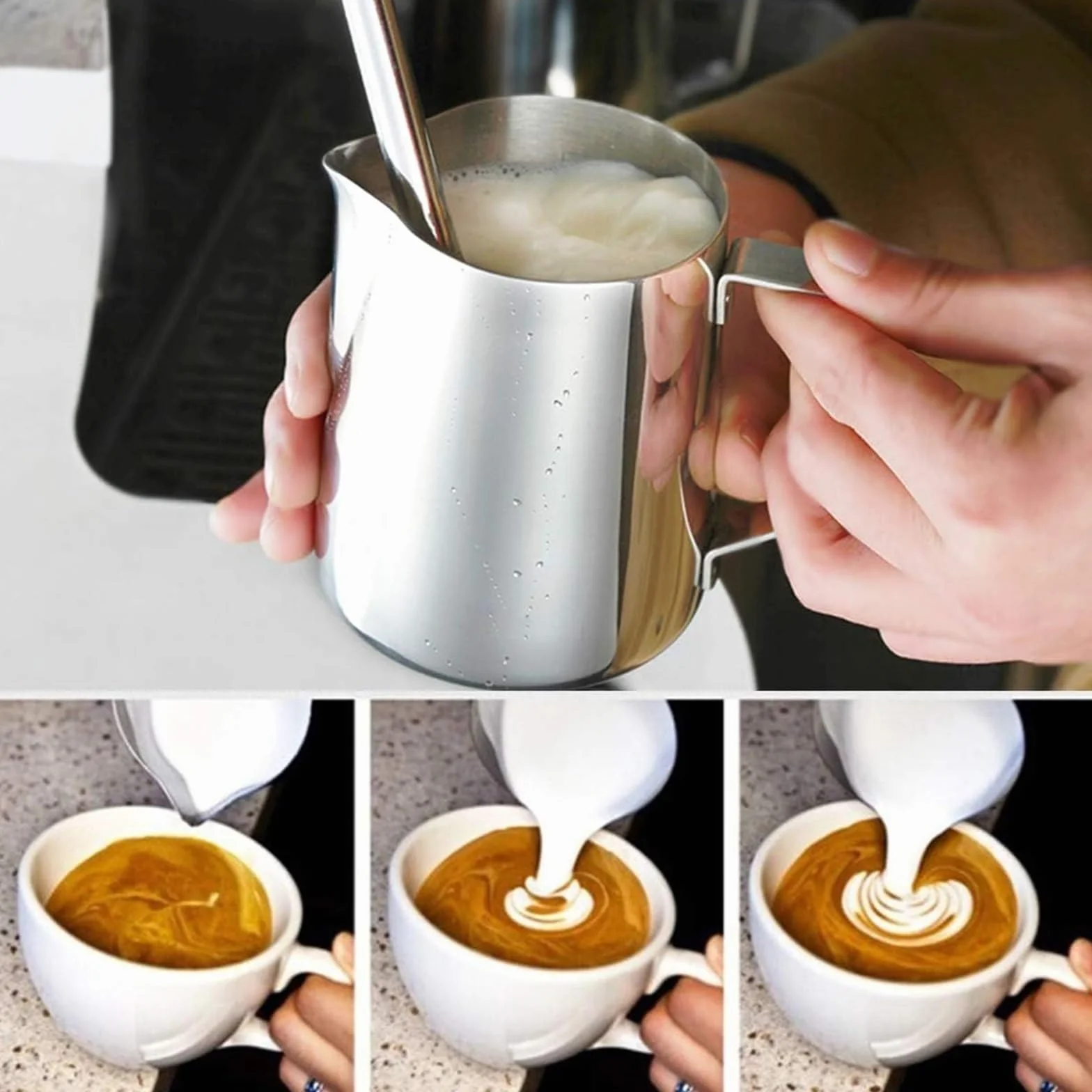 Dzbanek na mleko ze stali nierdzewnej | 100,150,350,600,1000 ml Dzbanek do spieniania mleka ze stali nierdzewnej do kawy(1000ml)