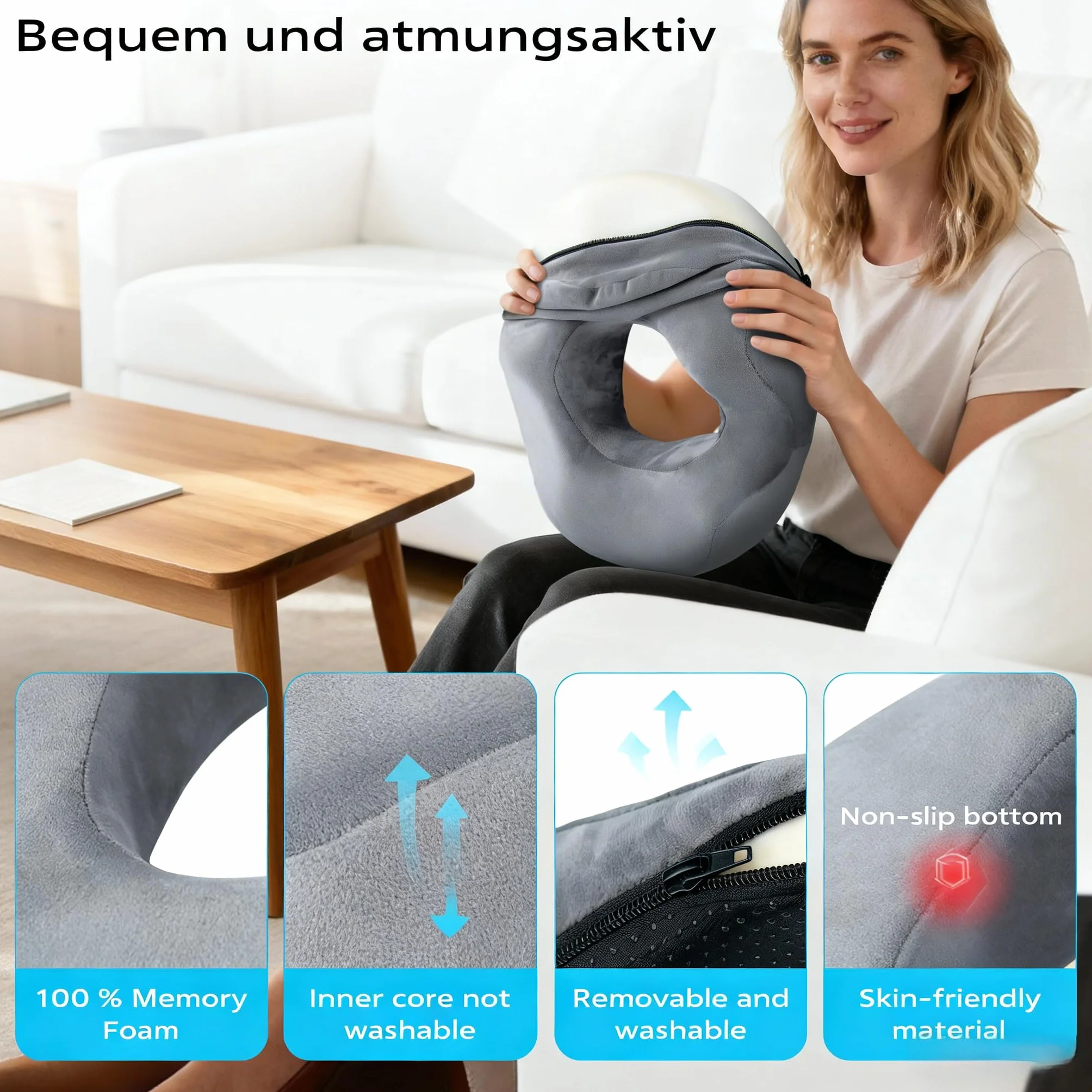Poduszka do siedzenia w kształcie donuta na hemoroidy, pierścień do siedzenia odciążający kość ogonową – ergonomiczna poduszka do siedzenia z pianki z pamięcią kształtu do krzesła biurowego