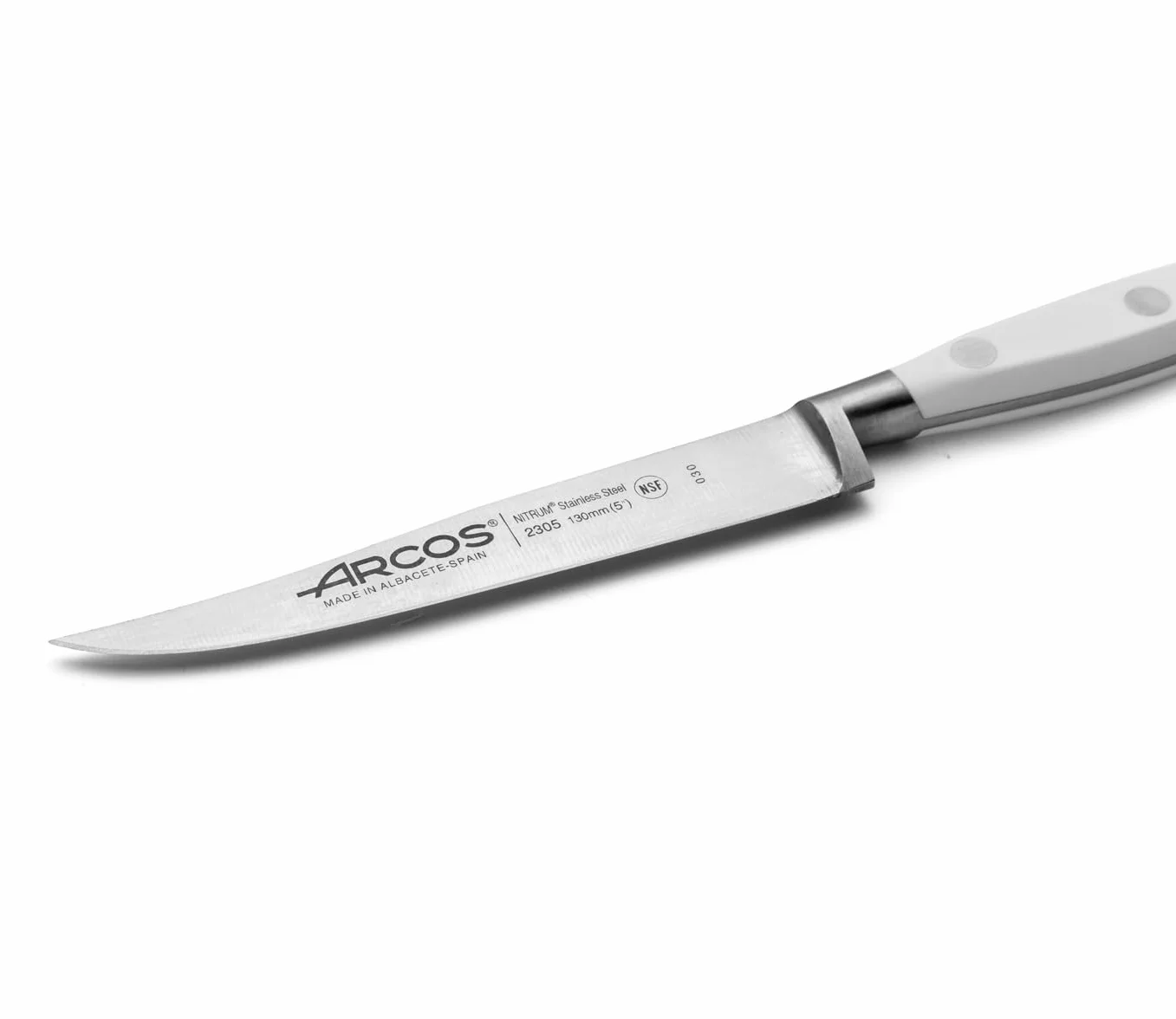 Arcos seria 230524 Riviera Blanc-stek nóż - ostrze nitrm kute stal nierdzewna 130 mm (5,12 cala) - uchwyt polioksymetylen (pom) biały kolor, 18/8