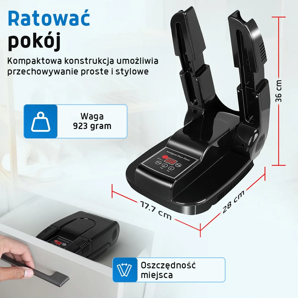 Suszarka do butów Fleau Smart - Ozon/funkcja suszenia - Odświeżacz do butów - Usuwacz nieprzyjemnych zapachów - W zestawie. Kulki zapachowe i szczotka do butów