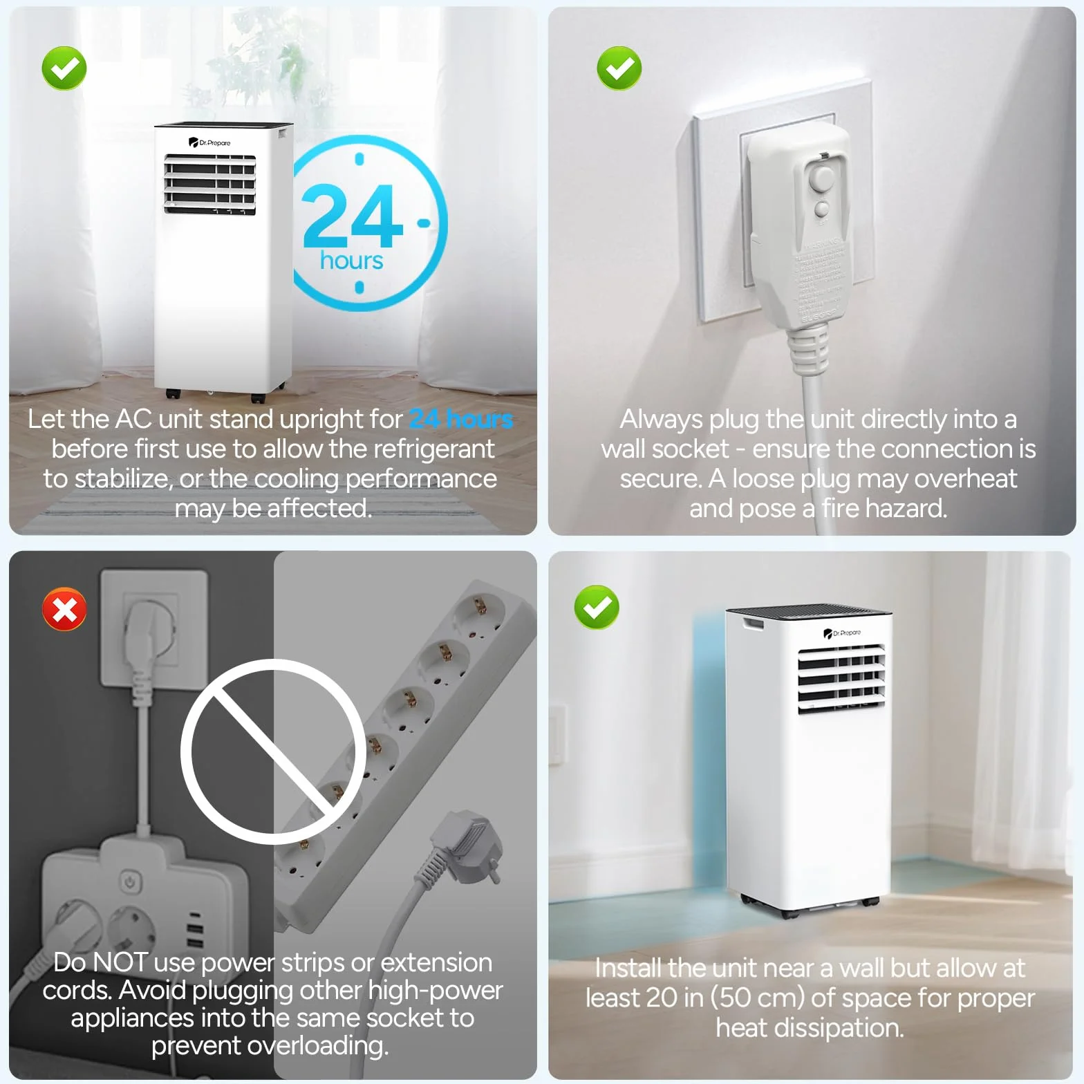 DR.PREPARE 4 w 1 klimatyzator przenośny 7000 BTU z chłodzeniem przenośnym, osuszaczem powietrza, wentylatorem i trybem snu z pilotem, chłodzi do 20 m², timer 1-24 godz.