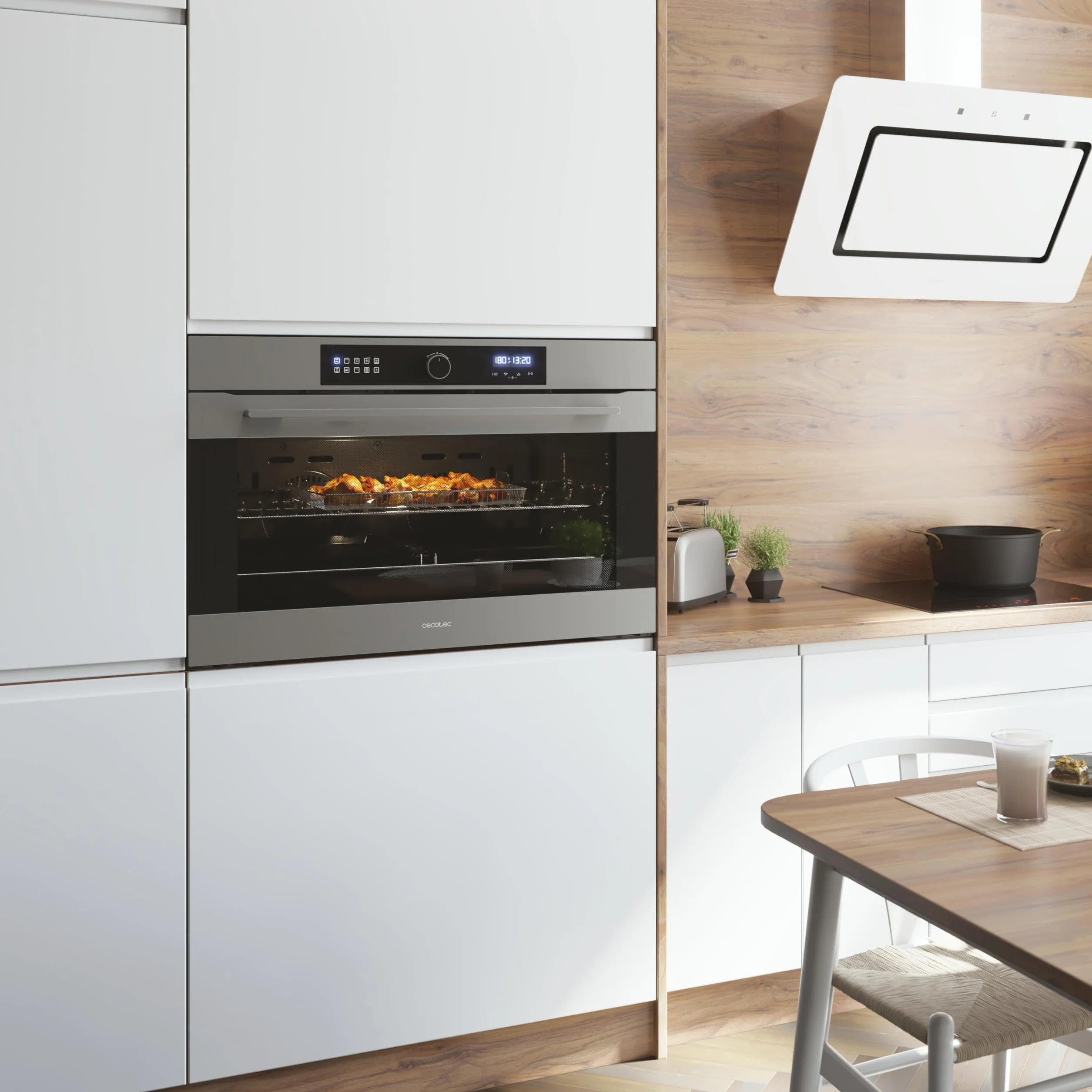 Cecotec Wielofunkcyjny piekarnik Bolero Hexa AF319000 Inox A 3800 W, pojemność 133 l, 11 funkcji z Airfryer Master, Mistrz pizzy, Steam Asisst, Steam EasyClean, 3D Cooking, Defrost