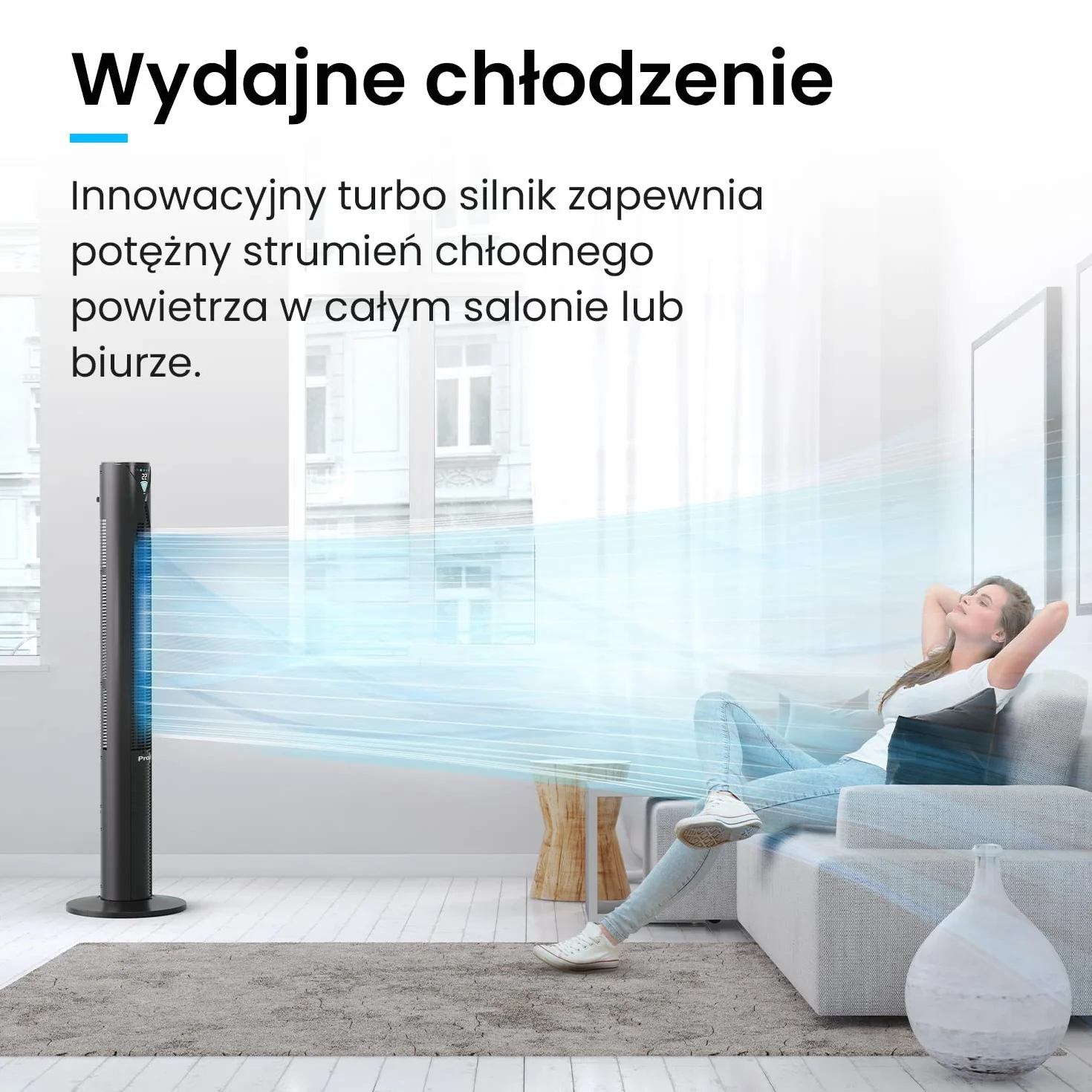 Pro Breeze Cichy Wentylator Kolumnowy z Pilotem Zdalnego Sterowania, Wieżowy Stojący Podłogowy, 45W, Wysokość 117 cm, Bezśmigłowy Bezłopatkowy Chłodzący, Automatyczna Oscylacja 70°, 12h Timer, Czarny