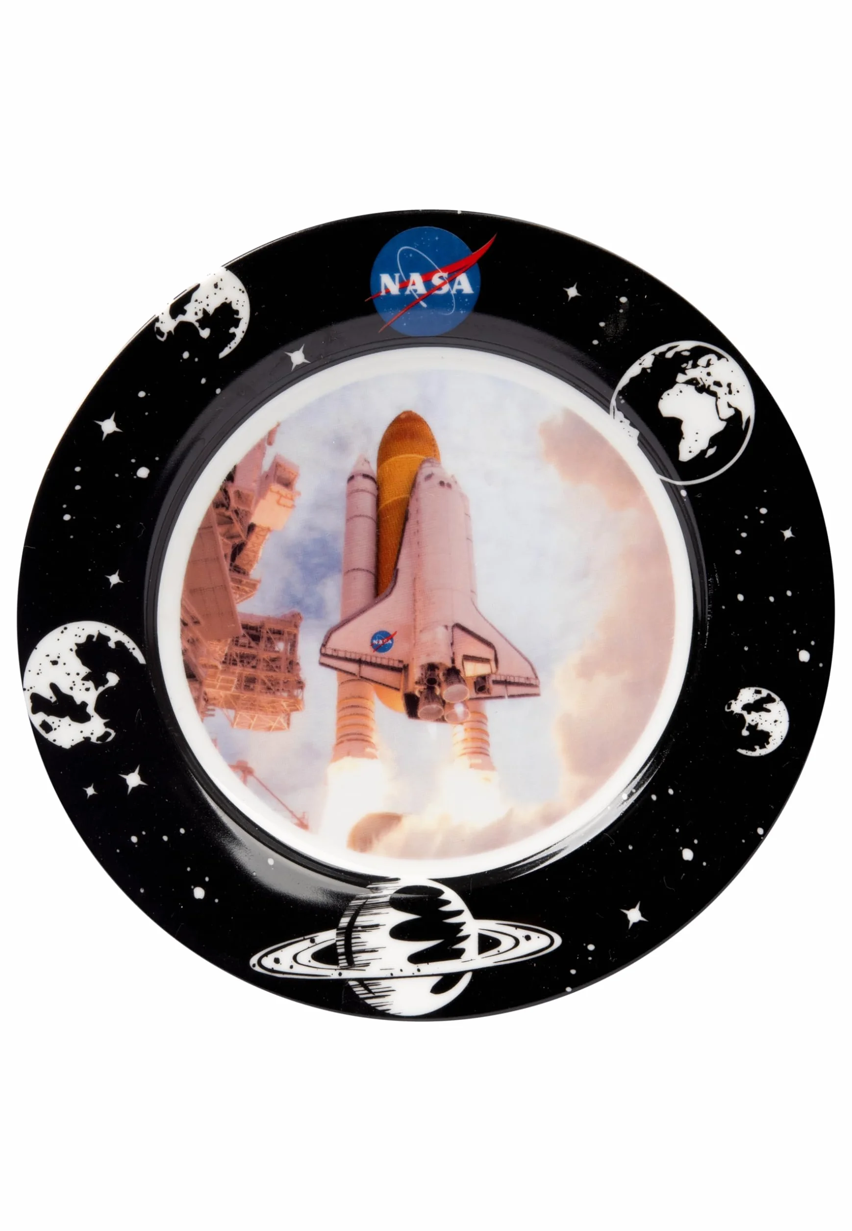 United Labels NASA 3-częściowy zestaw naczyń, czarno-niebieski, porcelanowy zestaw śniadaniowy z talerzem Ø 19 cm, filiżanka 220 ml i miska 330 ml, zestaw naczyń
