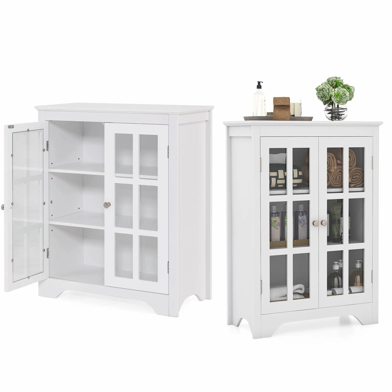 Szafka szklana biała 60x30x80 cm z regulowanymi półkami KOMFOTTEU