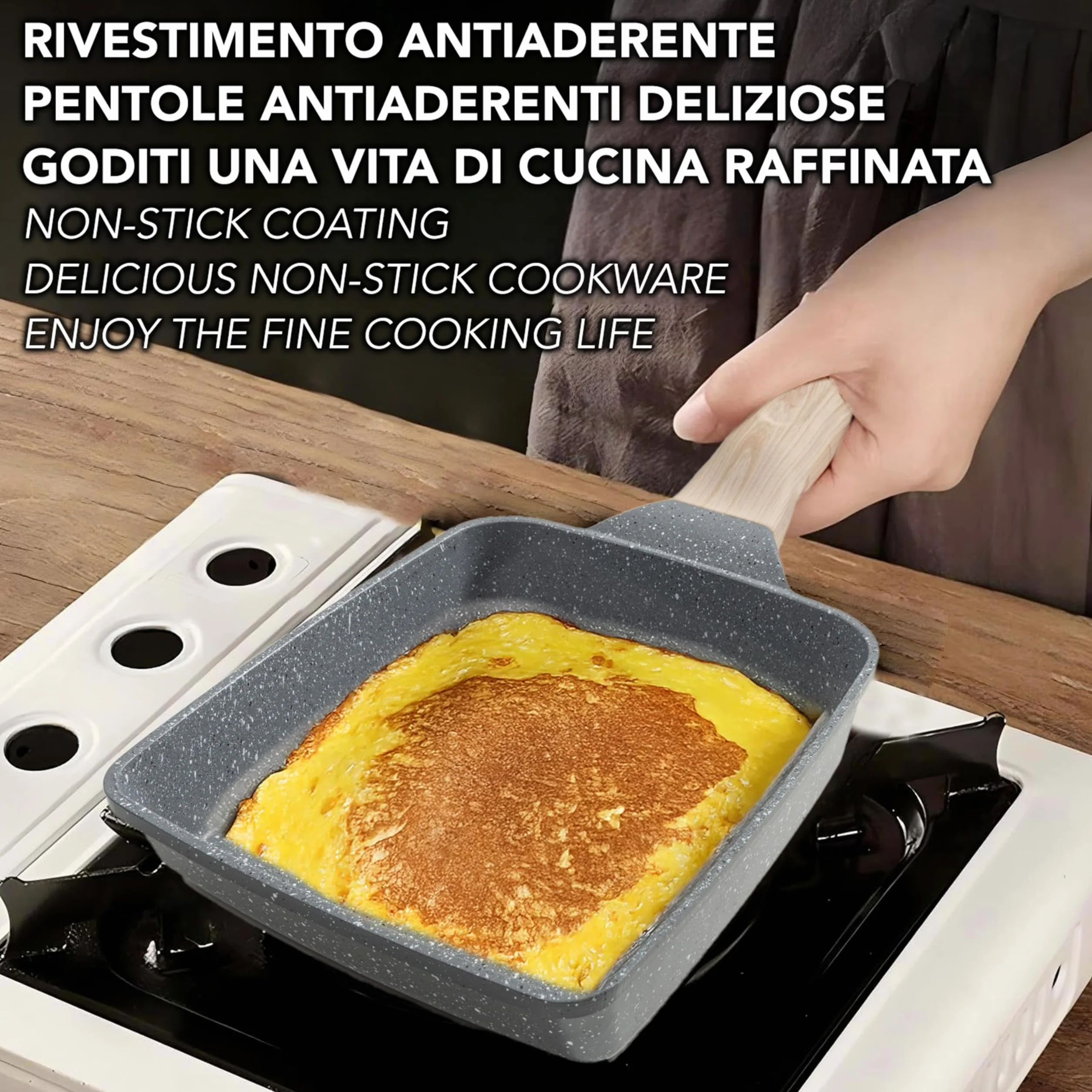 IPEA Patelnia do tamagoyaki Nieprzywierająca japoński omlet - do indukcji i gazu - 21 cm, aluminiowa patelnia antyadhezyjna do omletu, naleśników, naleśników, jajek - kwadratowa - Super Comfort Grip