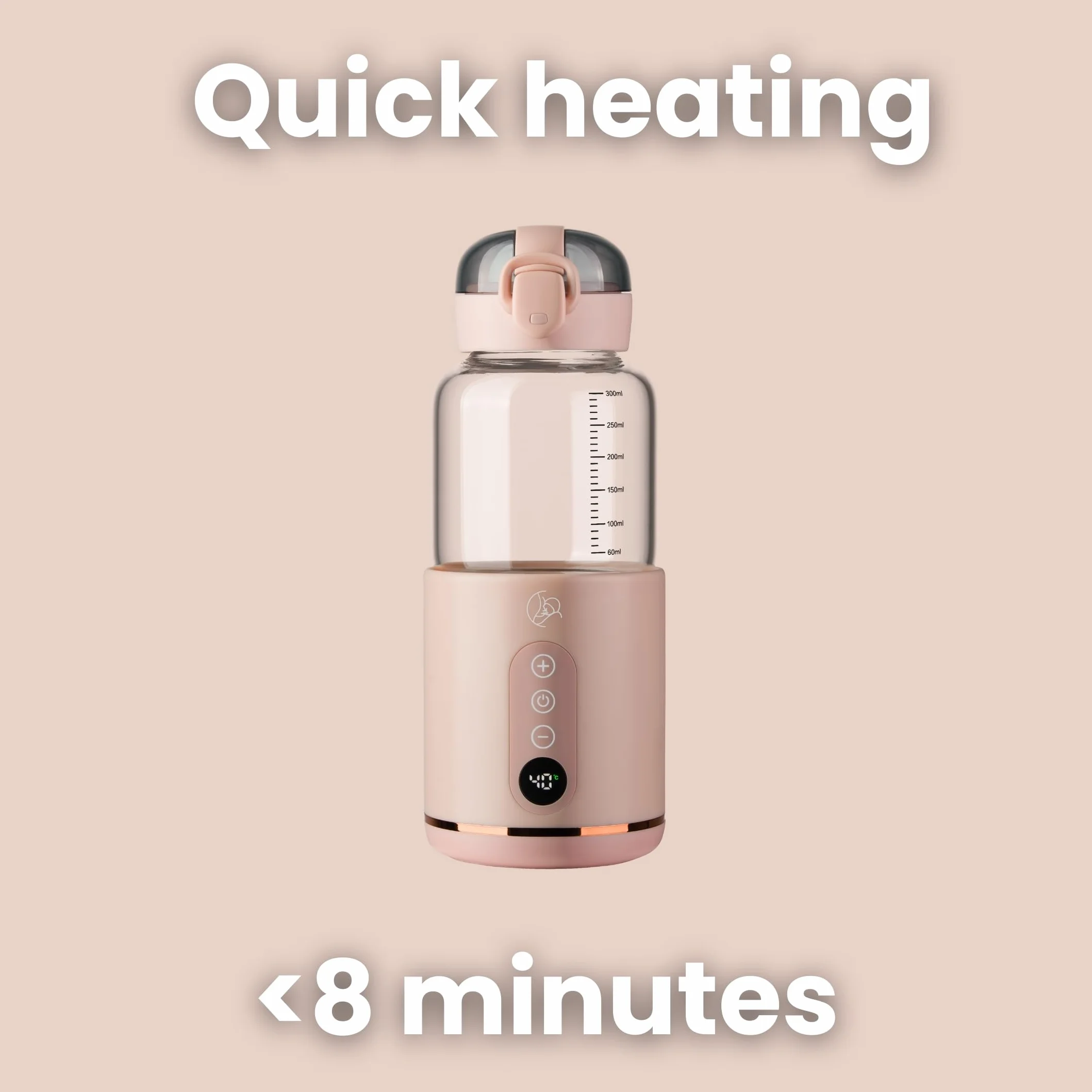 Bezprzewodowy podgrzewacz do butelek MyBabyBottle, mleka modyfikowanego, mleka matki, szybkie podgrzewanie w ciągu 8 minut, butelka dla niemowląt do podróży, samochodu, samolotu (Różowy)