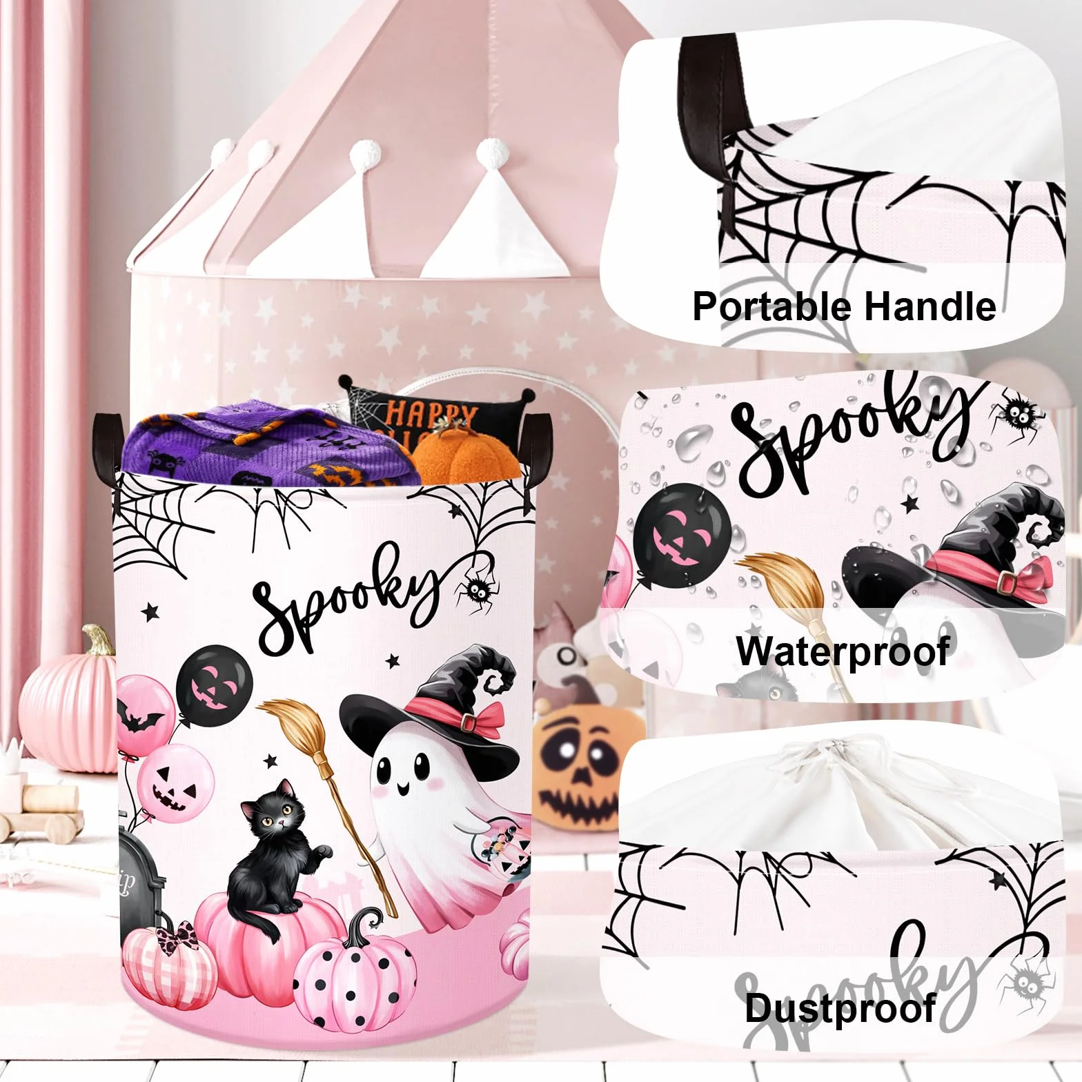 Spooky Halloween kosz do przechowywania dla niemowląt, duch, nietoperz, dynia, składane ubrania, kosz na pranie dla dzieci, Boo, duży prezent dla chłopców i dziewcząt, pudełko na zabawki
