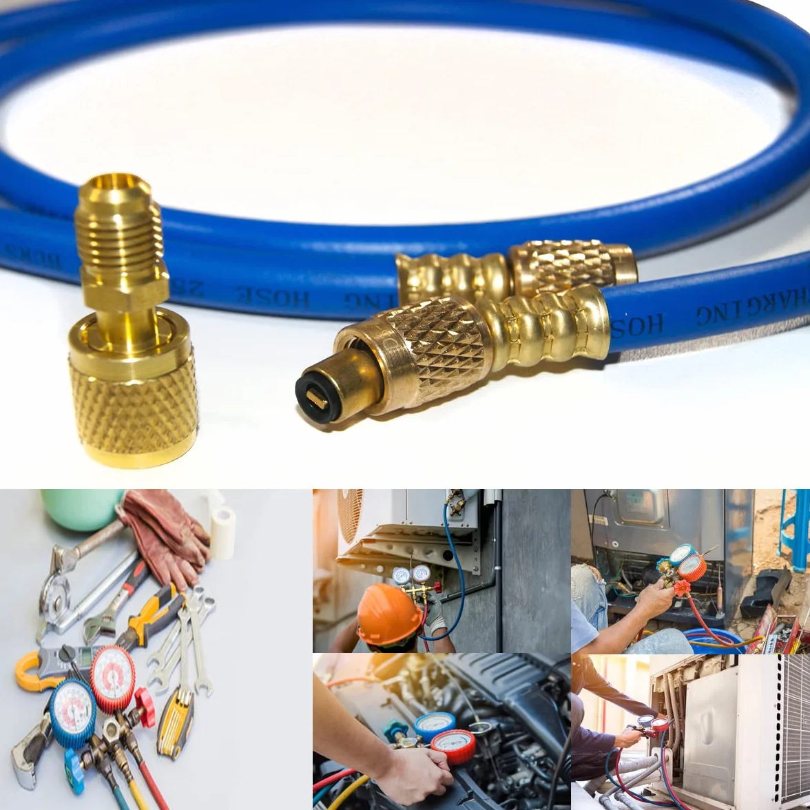 GOLDMAN SERVICE | Zestaw 3 węży do ładowania czynnika chłodniczego AC + adapter. Kompatybilny z systemami Universal Car lub Split Air Conditioning. Długość 150cm, 60 cale