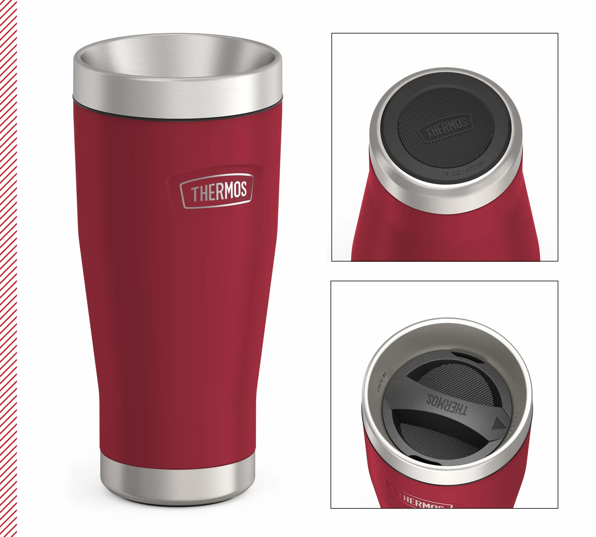 Thermos ICON MUG Kubek Termiczny 0,47 l, Czerwony/Jagodowy, Do Kawy Na Wynos, 7 h Gorący/22 h Zimny, Nadaje Się Do Mycia W Zmywarce, Absolutnie Szczelny