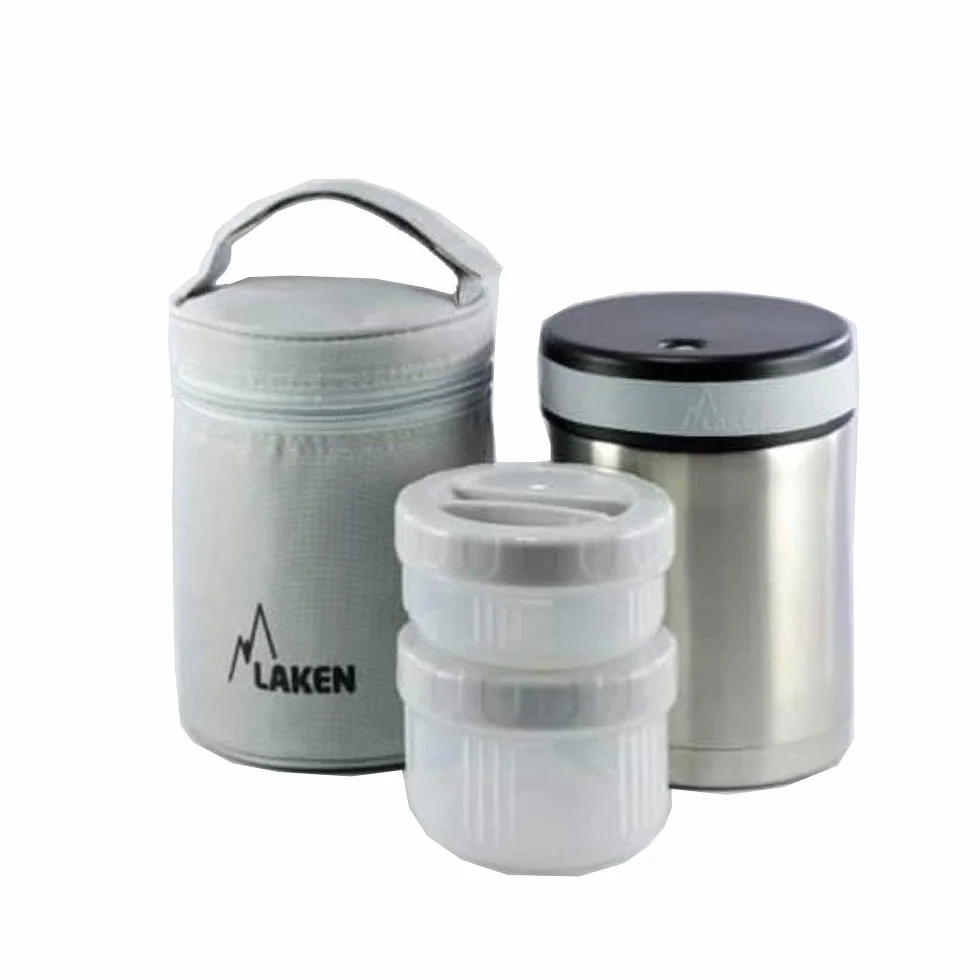 Laken Thermos dla 1L żywności ze stali nierdzewnej i szarej skrzynki tekstylnej zawiera 2 pojemniki wewnętrzne