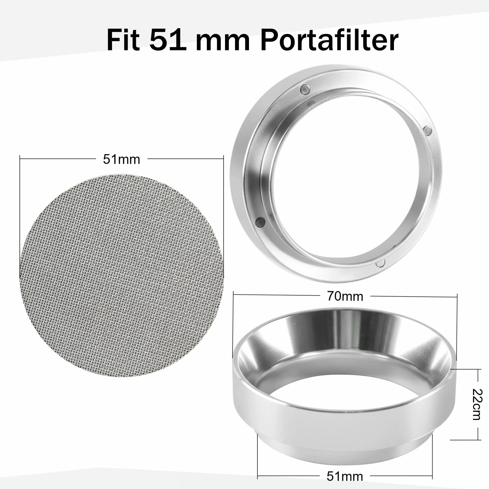 Pierścień dozujący do kawy 51 mm z sitkiem puck 51 mm, magnetyczny lejek dozujący, akcesoria do espresso dla baristy, domu, dokładne napełnianie zmielonej kawy (stal nierdzewna)