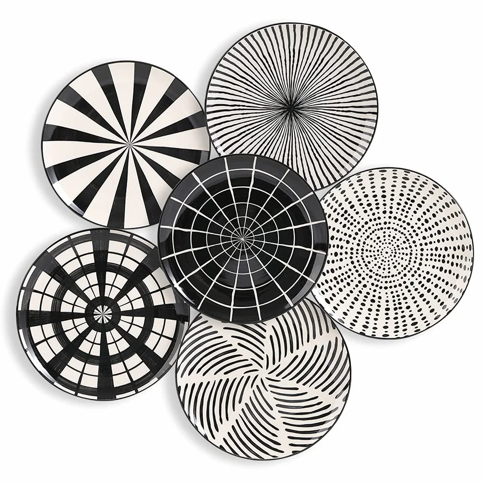 Talerze płaskie - Porcelanowy talerz deserowy - Zestaw 6 czarnych talerzy do sałatek | Owoce | Przystawki | Śniadanie - 20,3 cm