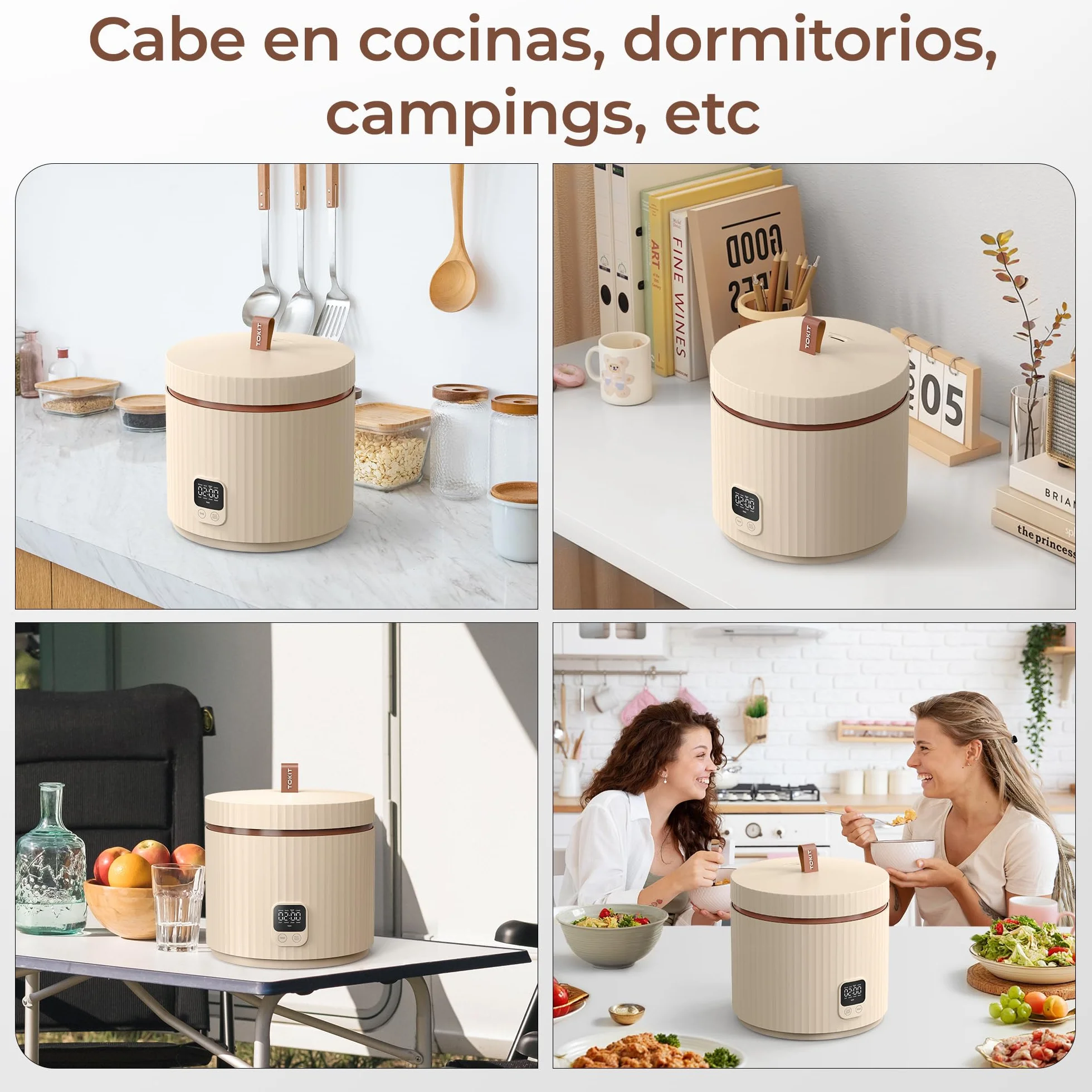 TOKIT Rice Cooker Pro szybkowar do ryżu, 1,5 l, mały, ale wielofunkcyjny, z przyciskiem dotykowym wyświetlacza, dla 1-3 osób, powłoka ceramiczna, nieprzywierająca, wewnętrzna doniczka do ryżu (biały)