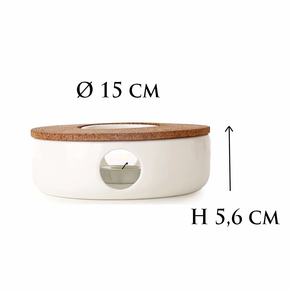 TEA SOUL Bardzo elegancki podgrzewacz do czajniczek z porcelany ze stojakiem z korka. Idealne wsparcie, aby Twój czajniczek był zawsze ciepły, biały
