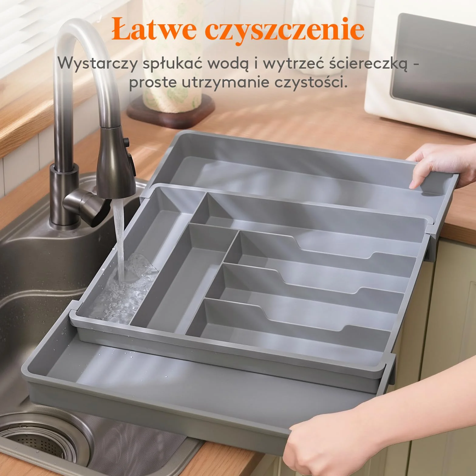 Lifewit Pojemnik na sztućce do szuflady, regulowany wkład, szerokość od 33 do 57 cm, głębokość 42,4 cm, uchwyt z tworzywa sztucznego