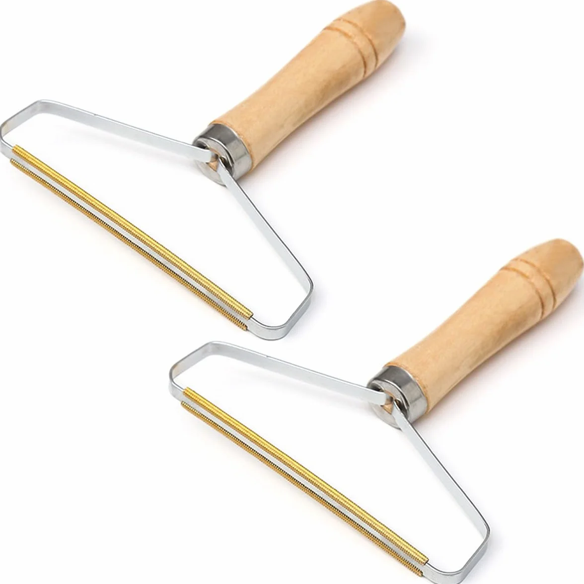 DAZISEN 2pcs Przenośny środek do usuwania kłaczków - dwustronne miedziane ostrza Skrobak do dywanów Pet Dog Cat Hair Remover do dywanu z drewnianym uchwytem Zmywacz do włosów wielokrotnego użytku