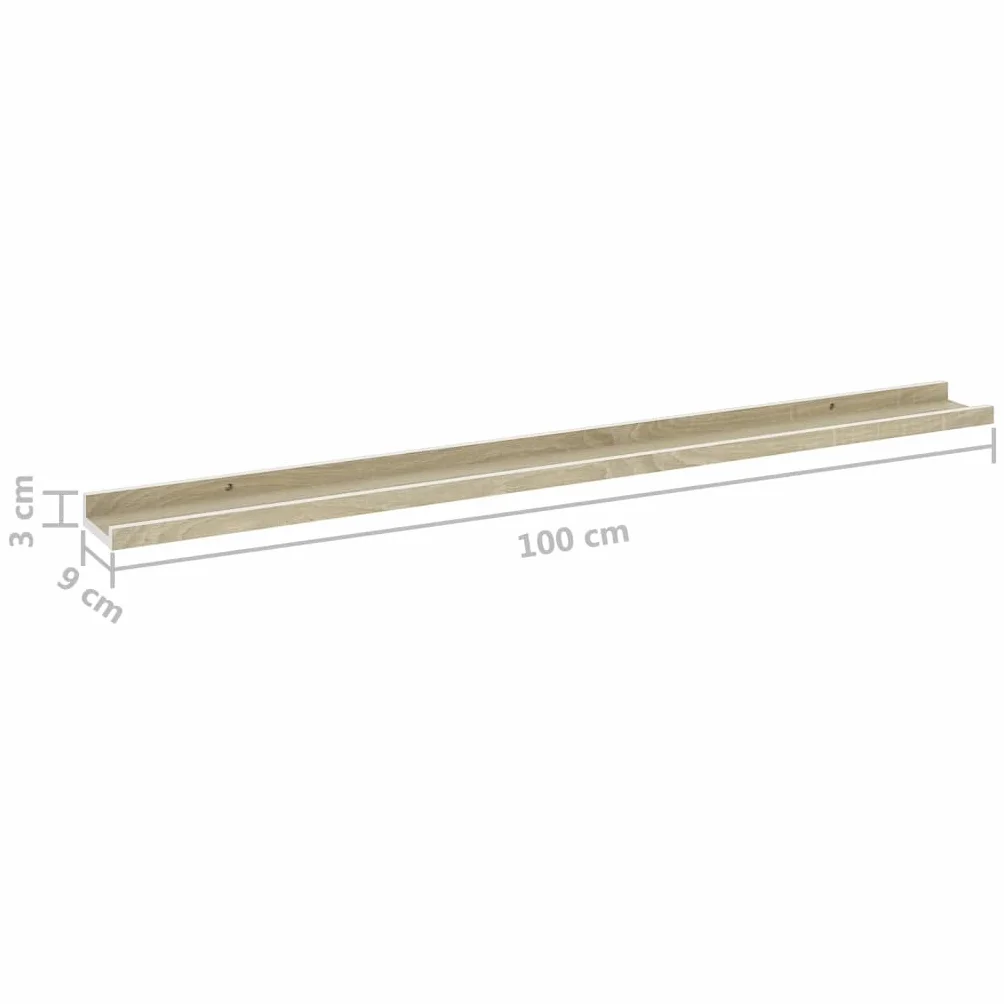 Regały ścienne, zestaw 2 sztuk, białe i dąb Sonoma, 100 x 9 x 3 cm, wytrzymałe półki wiszące z płyty MDF na książki, dekoracja, rośliny, uniwersalny montaż ścienny, nowoczesne wzornictwo
