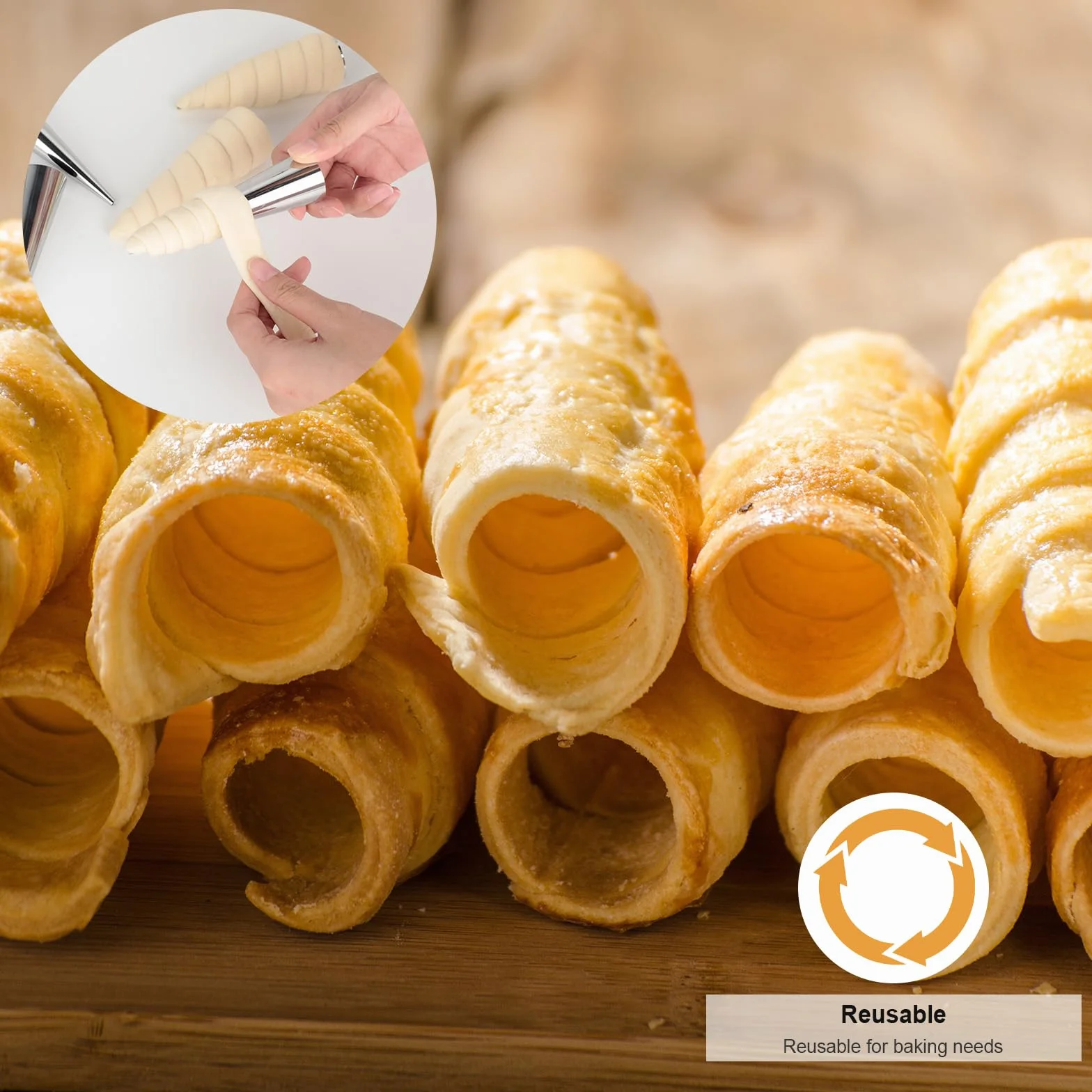 AiQInu Cannoli Formy 20 szt. Stożki ze stali nierdzewnej do rogalików formy do ciasta kremowy róg ciasto chleb forma - kannoli formy do formowania kremu, foremki do cannoli, rogaliki, liście, żelat