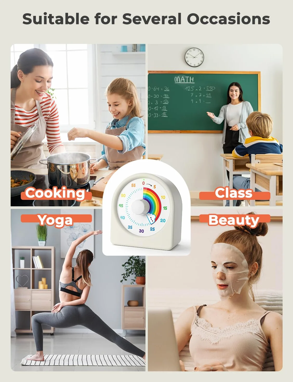 LIORQUE Timer wizualny dla dzieci, naładowalny wizualny timer pomodoro z odliczaniem dla dzieci w kolorze tęczy z magnesem z tyłu, narzędzie do zarządzania czasem do nauki