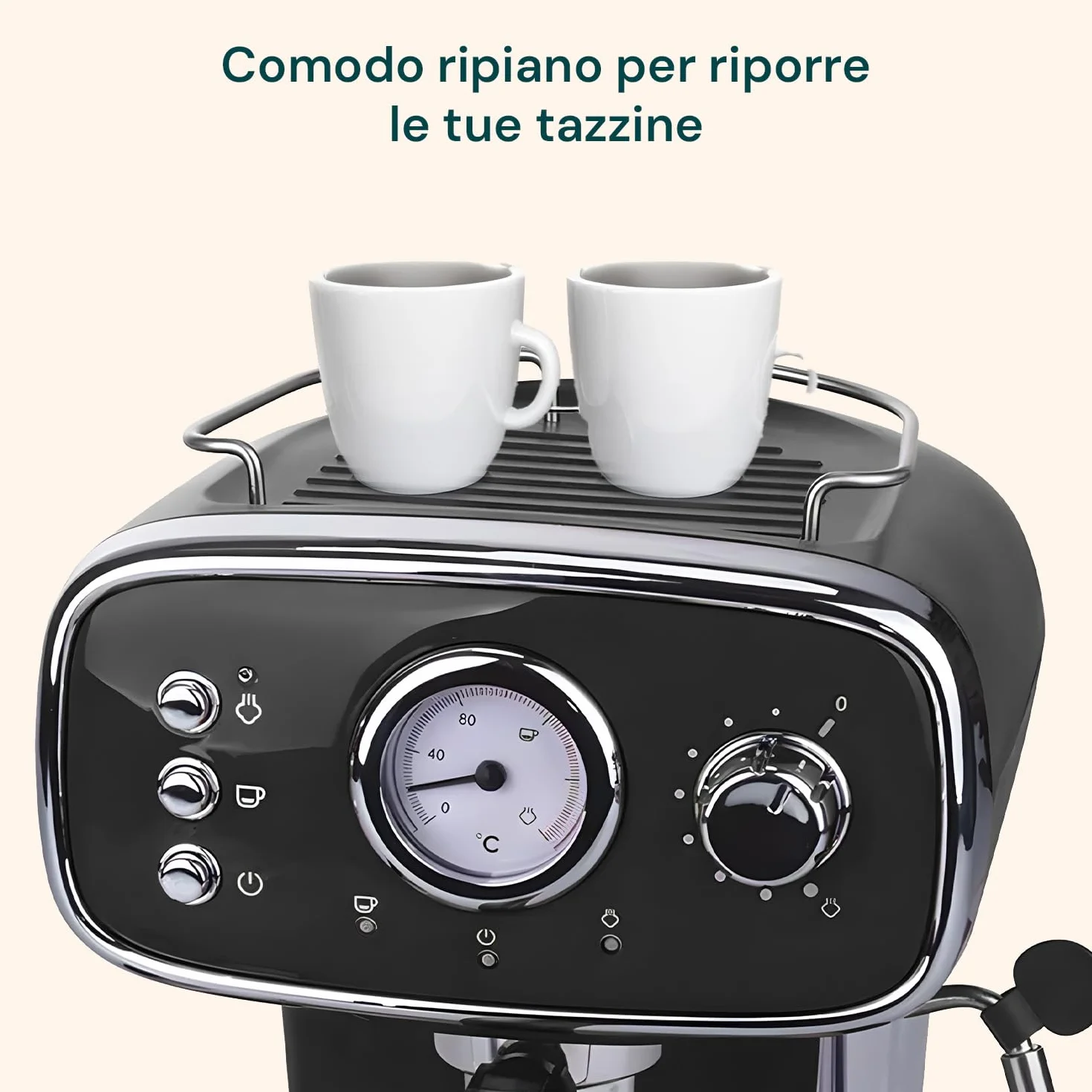 Wintem - Czarna kawa 1100 W do espresso i cappuccino z włócznią parową, kompatybilny z goframi i kawą mieloną, wyjmowany zbiornik 1,2 l, ciśnienie 15 bar