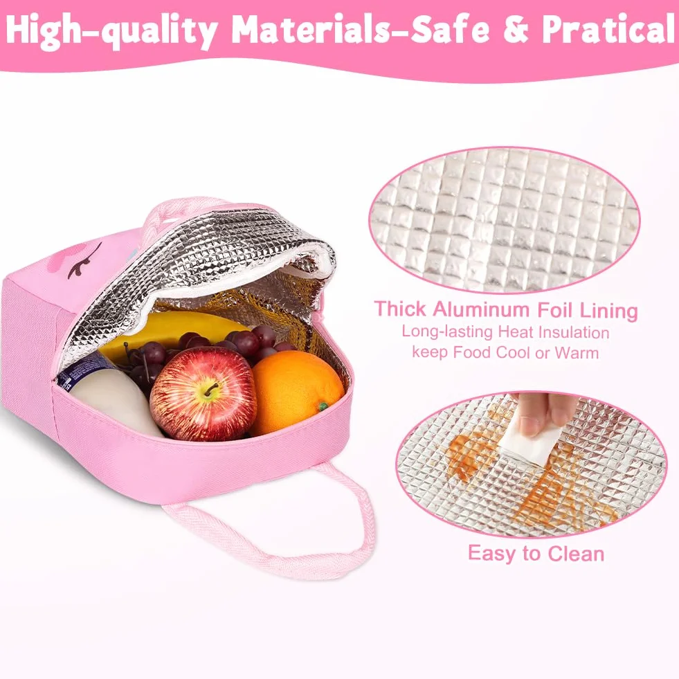 Aucuu Torba na lunch dla dzieci, torba termiczna, mini torba chłodząca, mała torba chłodząca 3D z kreskówkami, torba na lunch dla dzieci izolowana, torba na lunchbox przenośna torba chłodząca składana