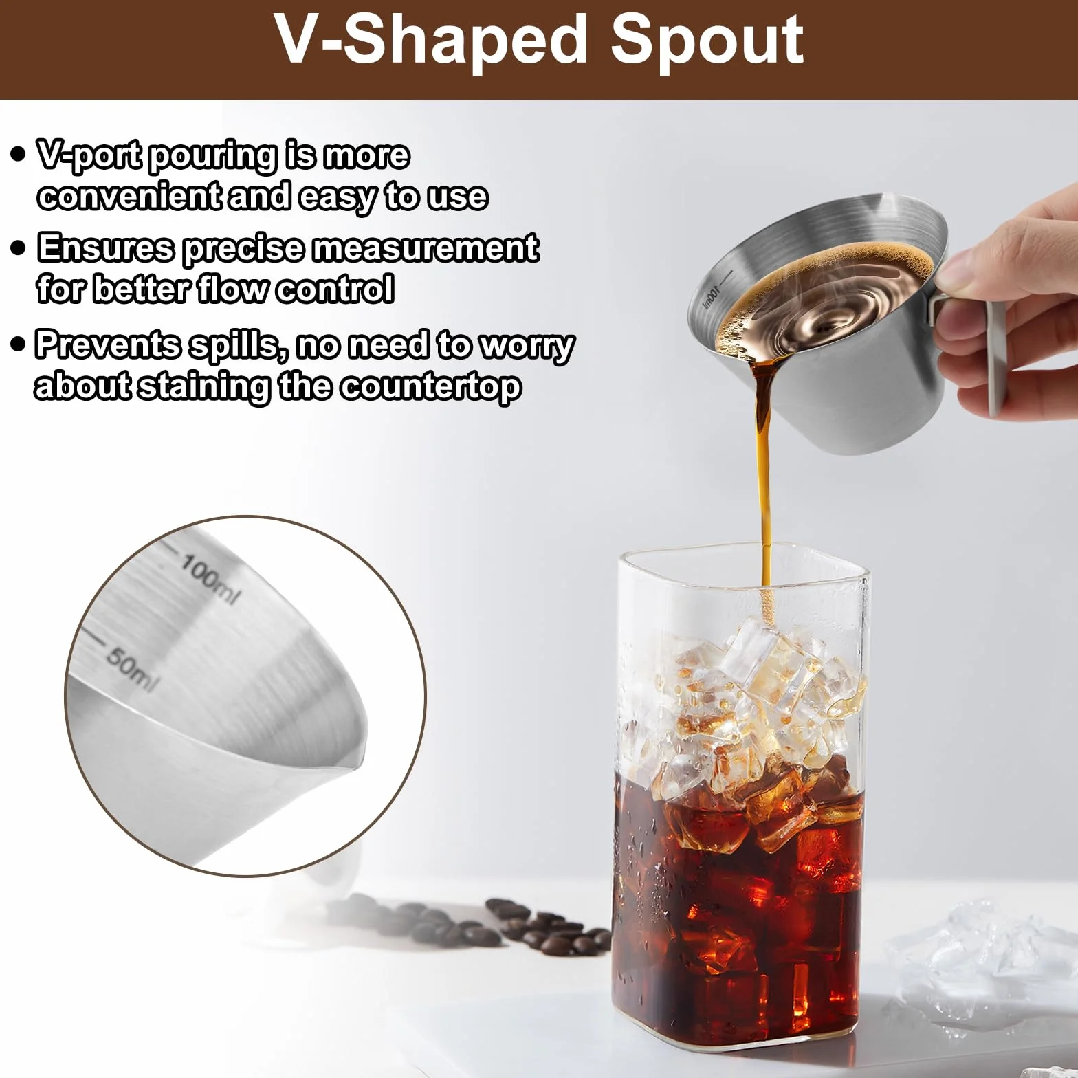 2 sztuki filiżanek do espresso z uchwytem, szklana szklanka pomiarowa ze stali nierdzewnej z podwójnym odpływem i skalą, szklanki do espresso, akcesoria do espresso, filiżanki do kawy z V-odpływem na