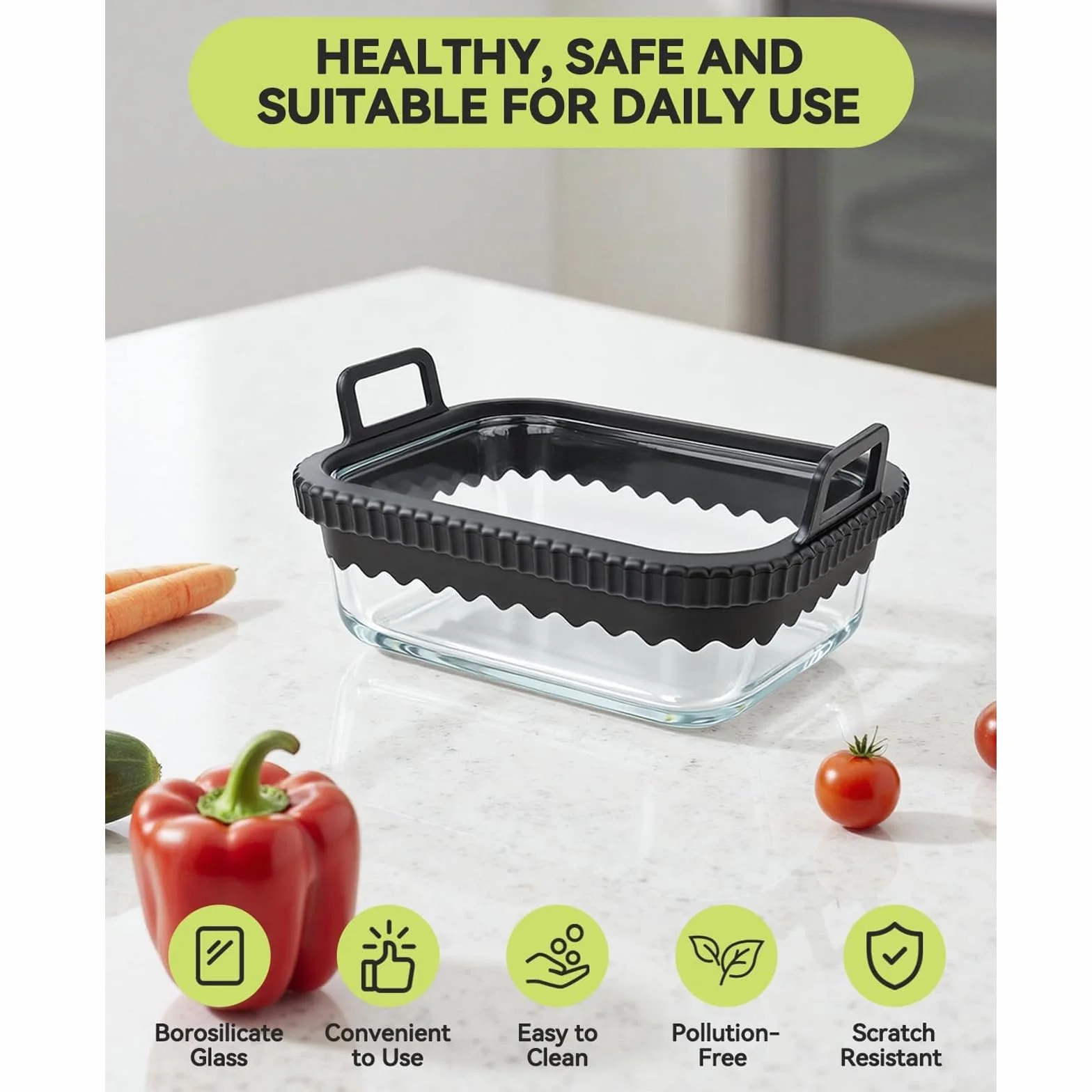 1 x szklana forma do zapiekanek Airfryer do Ninja Cosori z podwójną komorą (jedna sztuka) | Pasuje do Ninja AF400EU DZ400EU AF500EU, nie zawiera BPA, silikonowy pierścień wyjmowany, nadaje się do mycia w zmywarce