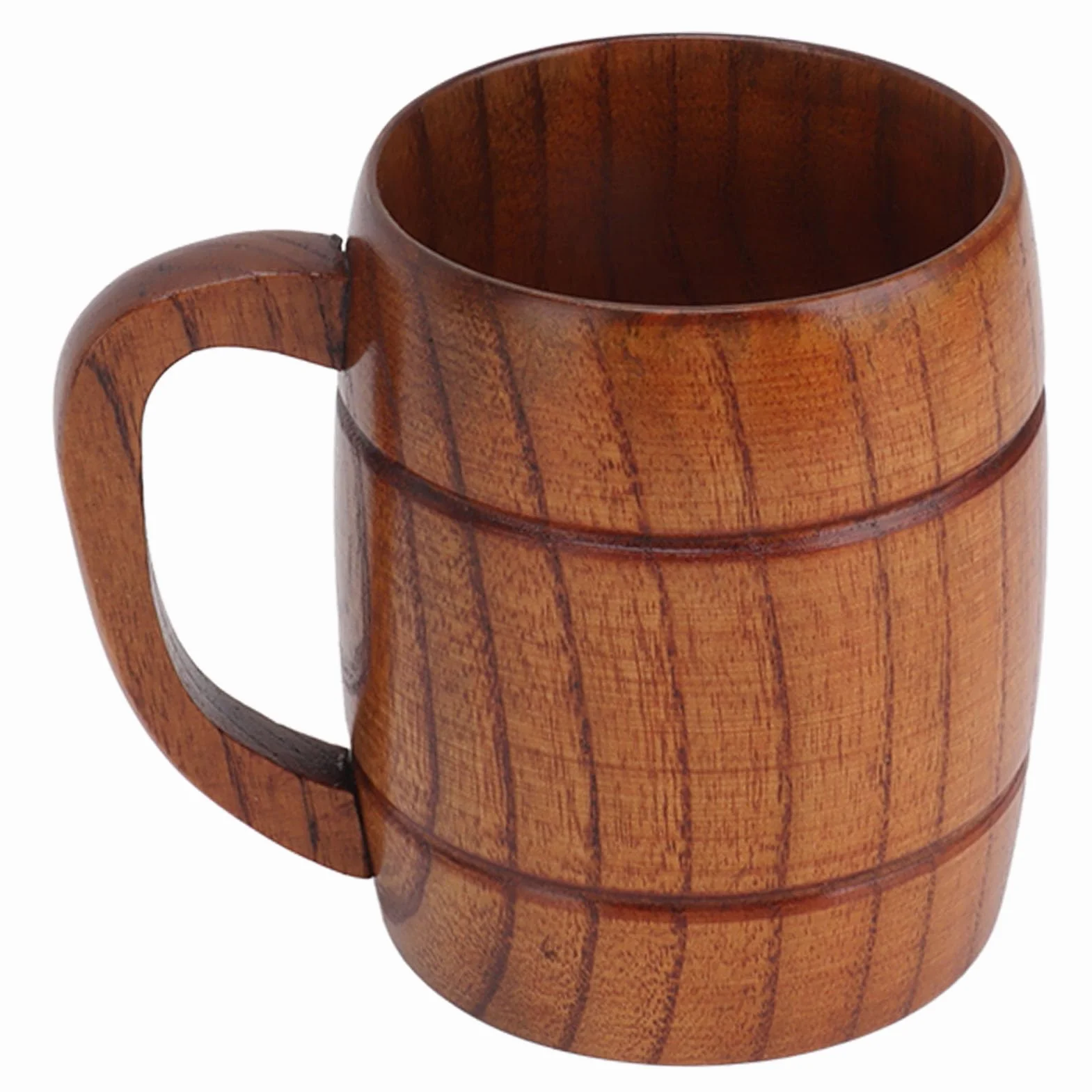 Drewniany Kubek do Piwa z Uchwytem 300ml Zapobiegający Opaskom Rzeźbione Naczynia do Picia Drewniane Kubki do Kawy Stein Kufel Rękodzieło do Herbaty do Wody Kobiety podróżują na