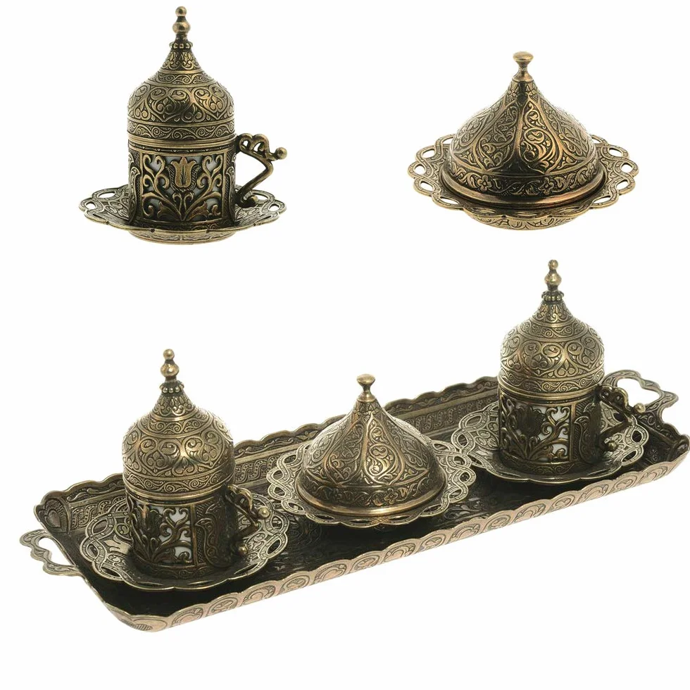 Alisveristime Otomana turecka grecka arabska filiżanka do kawy ze spodkiem i pokrywką (zestaw 2 szt.) (Lale) (Autentyczne)