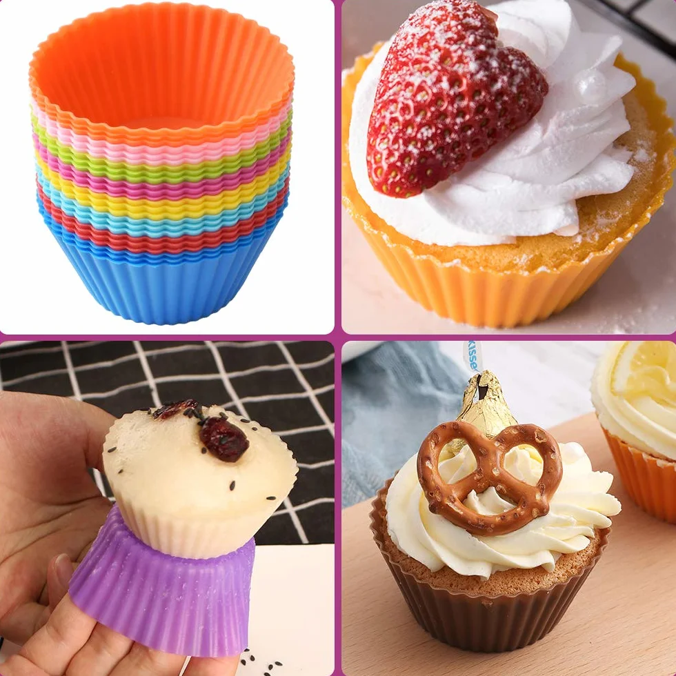 Newk Wielokrotnego użytku silikonowe kubki do pieczenia, 48 paczek Nonstick Food Grade silikonowe formy DIY do Cupcake Liners, Muffins Cup Mold, 8 kolorów
