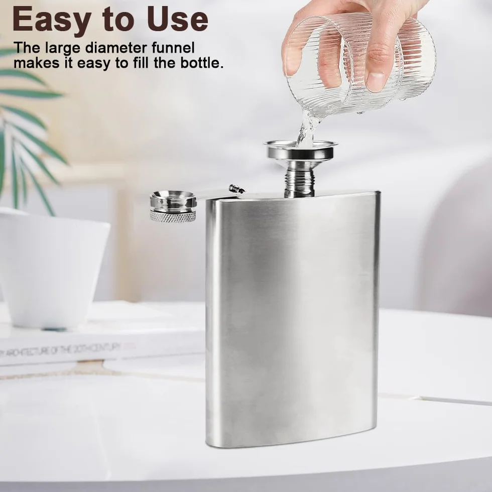 Piersiówka ze stali nierdzewnej, 2 sztuki, 227 ml, piersiówka mała, z 2 lejkami ze stali nierdzewnej, szczelna, nierdzewna, Hip Flask, 2 sztuki