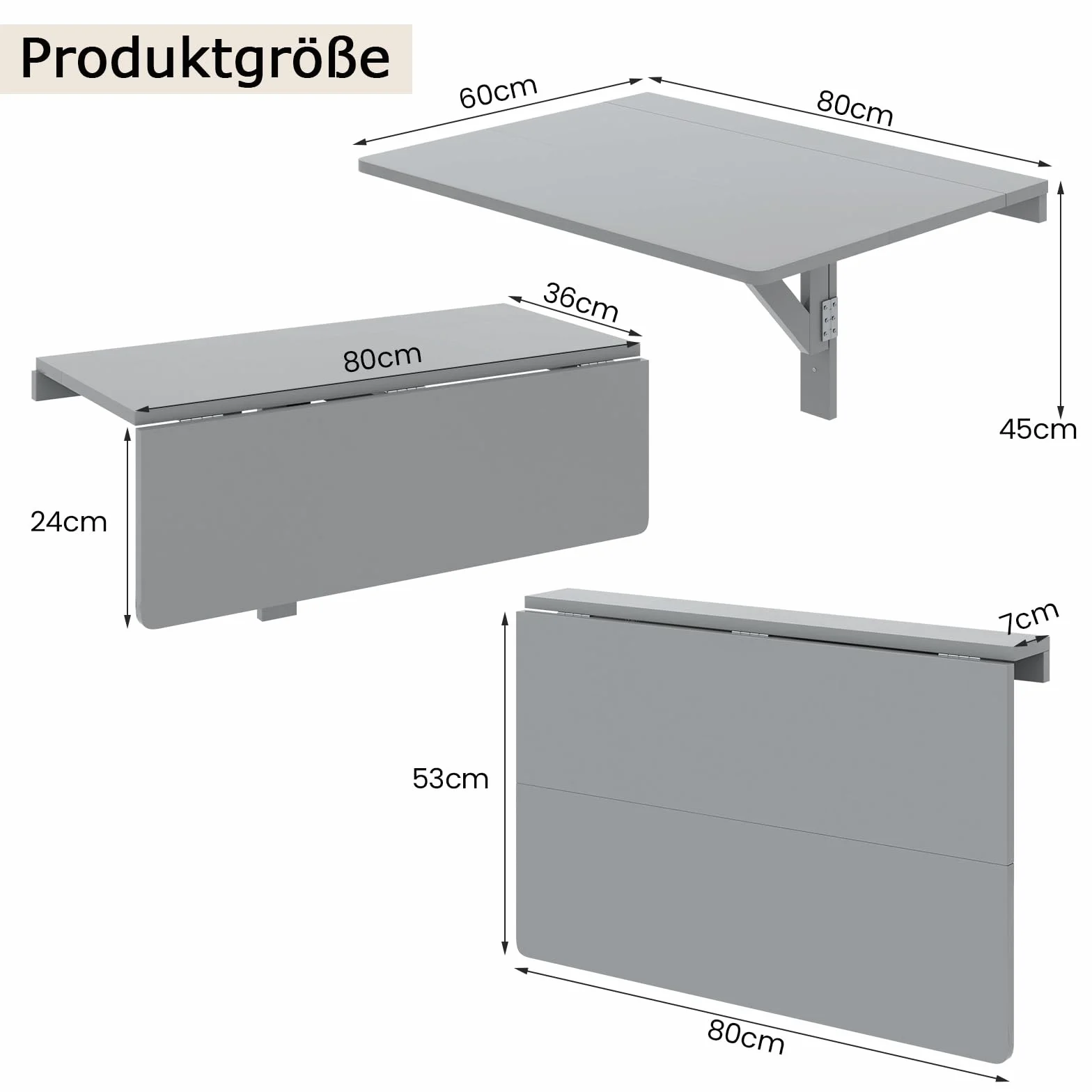 COSTWAY Składany stół ścienny 80x60 cm szary do kuchni jadalni gabinetu
