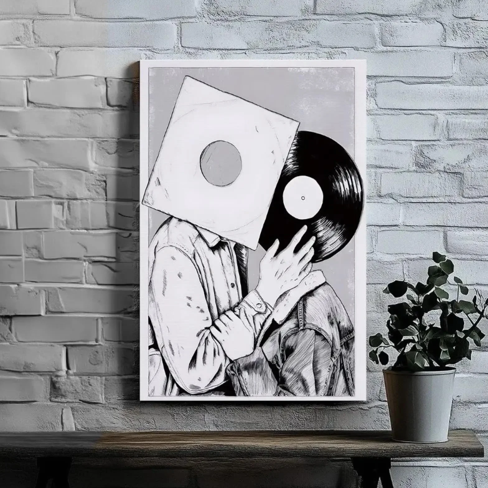 CAOXTART Druk na płótnie, czarno-biała płyta winylowa, nowoczesna dekoracja ścienna, plakat o tematyce miłości, dekoracja biurowa, ramka 60 x 80 cm