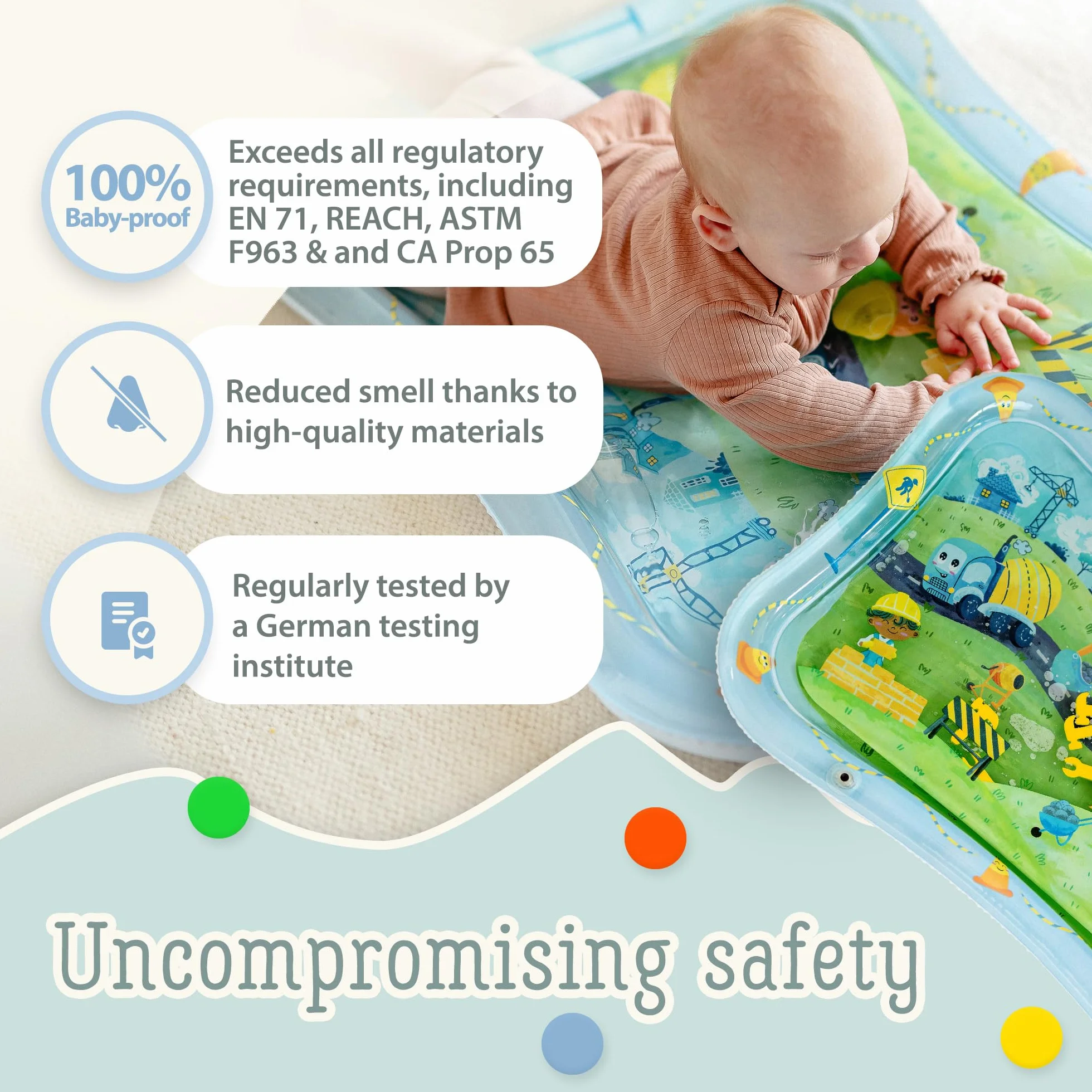 TummyTime mata wodna XXL od Freudeskind, mata do zabawy dla niemowląt, 100% ftalanów i BPA od 0, 3, 6, lub 9 do 24 miesięcy, sensoryczna mata do zabawy Montessori, zabawka dla niemowląt, pozycja na