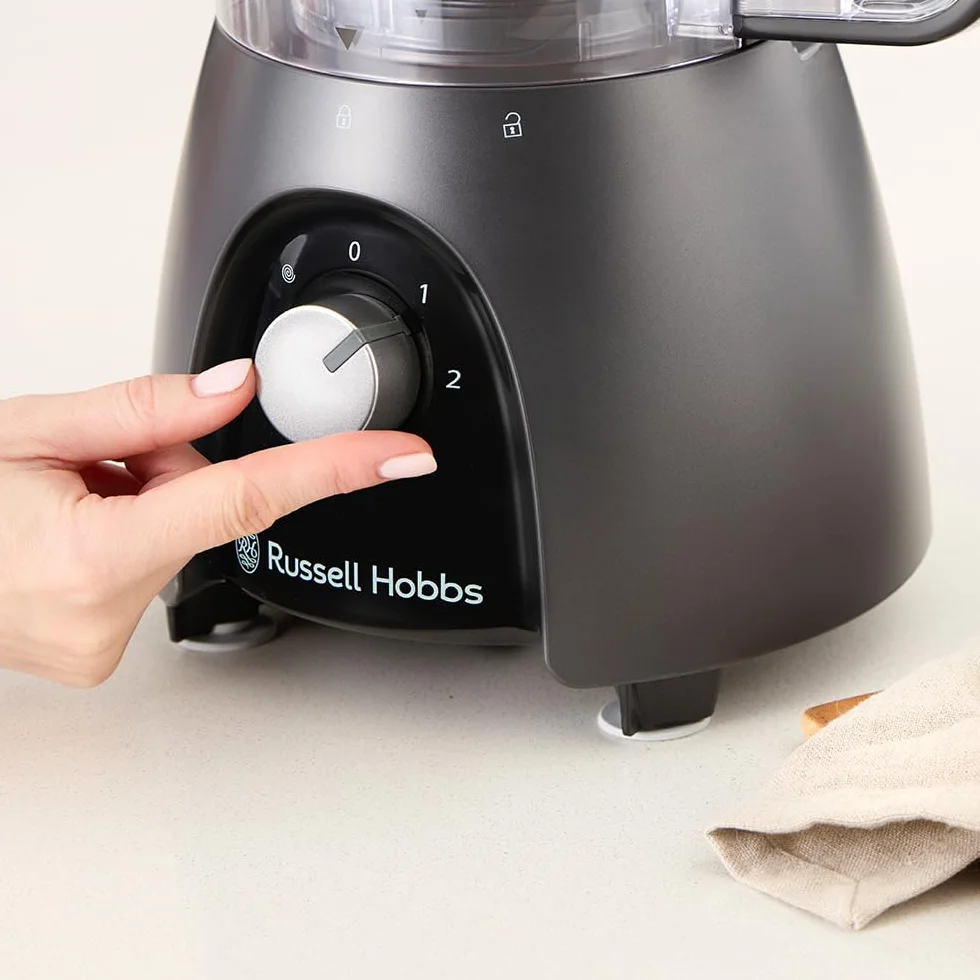 Russell Hobbs Robot kuchenny [Blender/Rozdrabniacz/Młynek/Krajalnica do warzyw] Mikser elektryczny (Do wyrabiania, krojenia, siekania i szatkowania, Moc szczytowa 900W) Matte Charcoal 27111-56