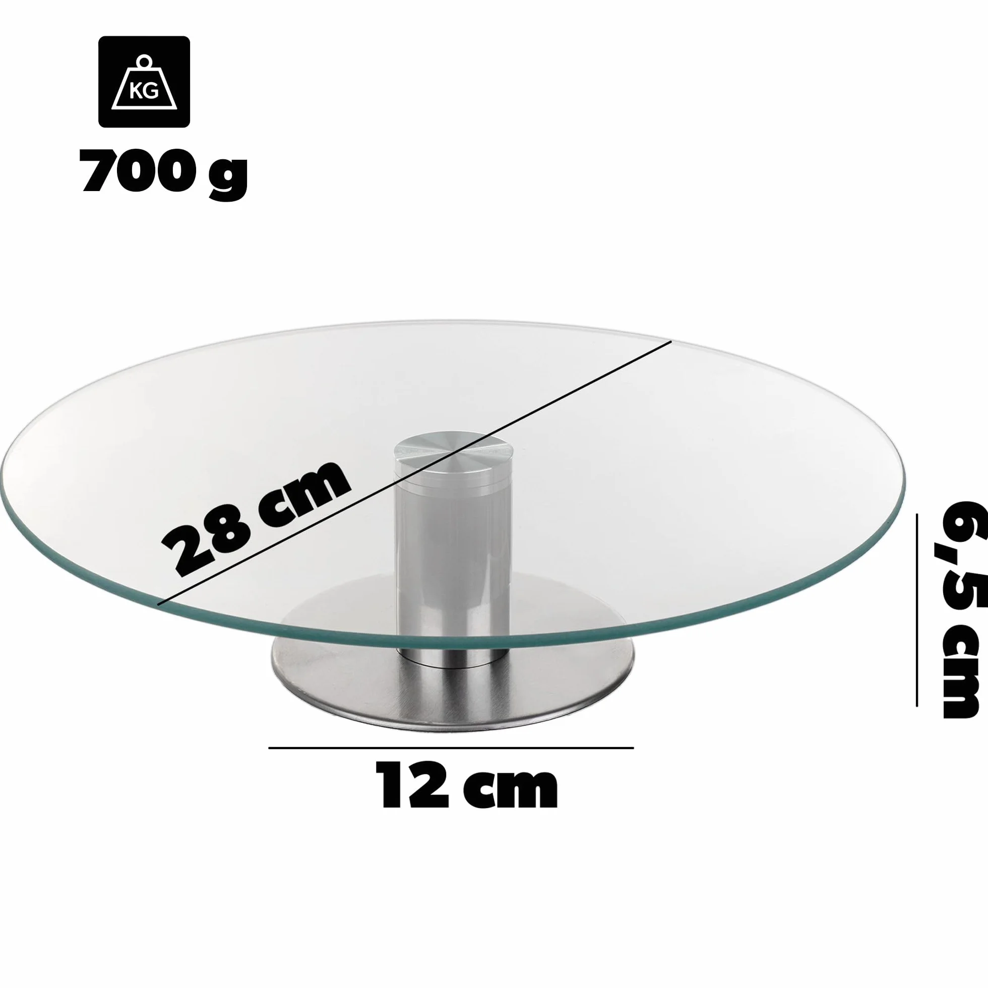 KADAX Obrotowa patera na tort, 28 cm, obracany ze szkła i stali, talerz obrotowy do serwowania ciasta