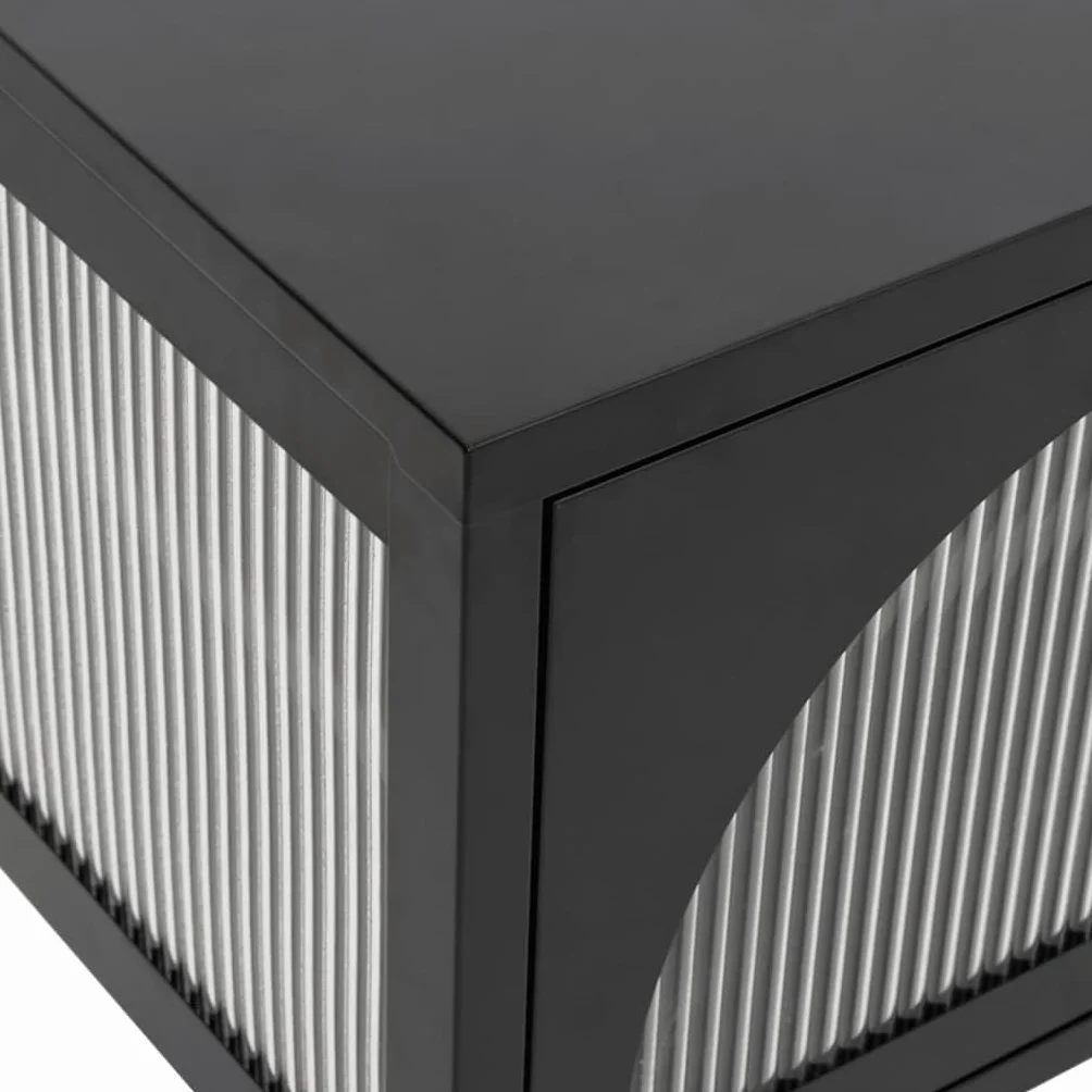 Szafka pod telewizor, czarna, 105 x 35 x 50 cm, szkiełko, stal malowana proszkowo, nowoczesna, do salonu, konsola multimedialna