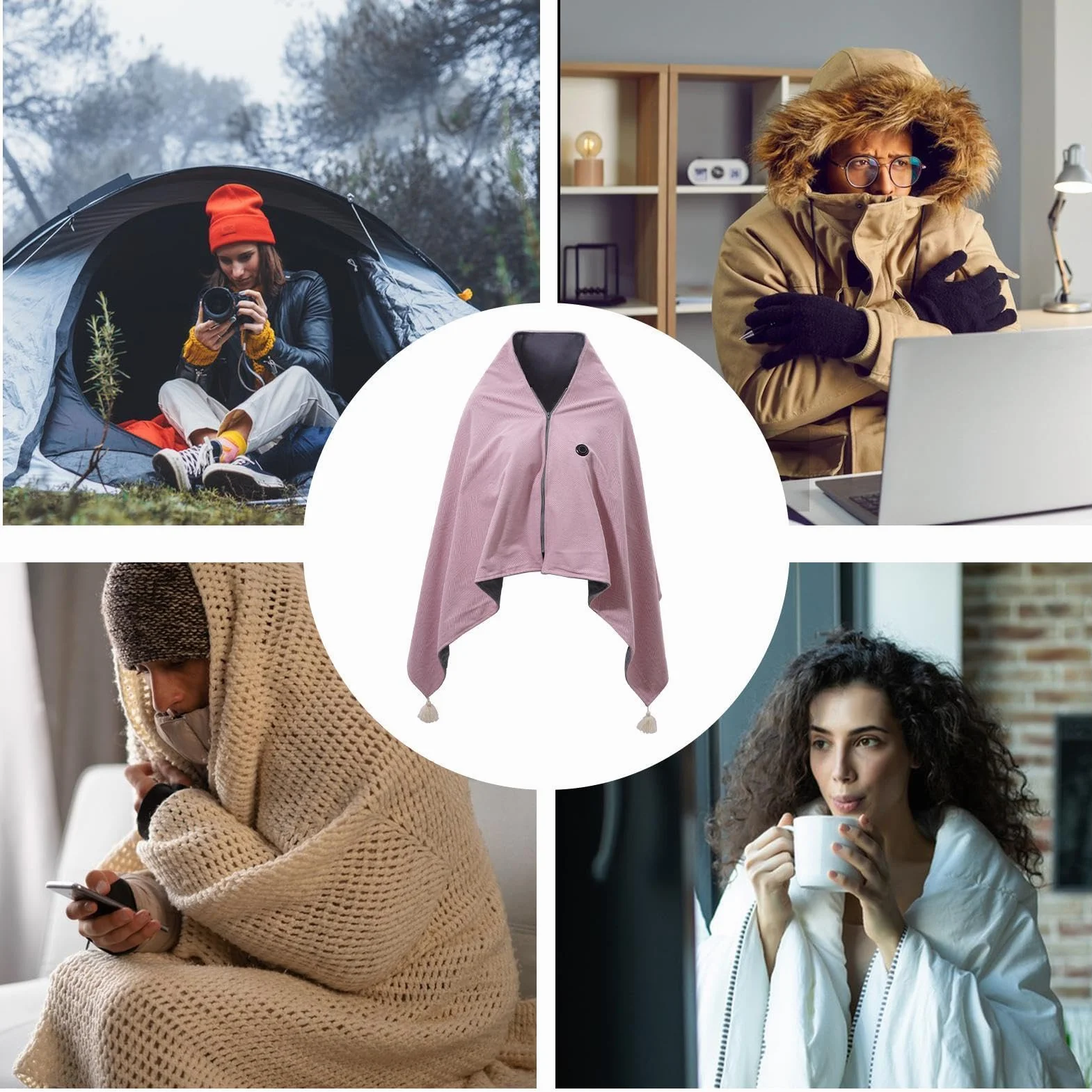 Rzut em grzewczym USB, Rzut em grzewczym USB Trzy wielofunkcyjne urządzenia | Miękki grzewczy na szyję i ramiona Casualowa, leniwa, przytulna, ciepła, miękka, , przenośna n