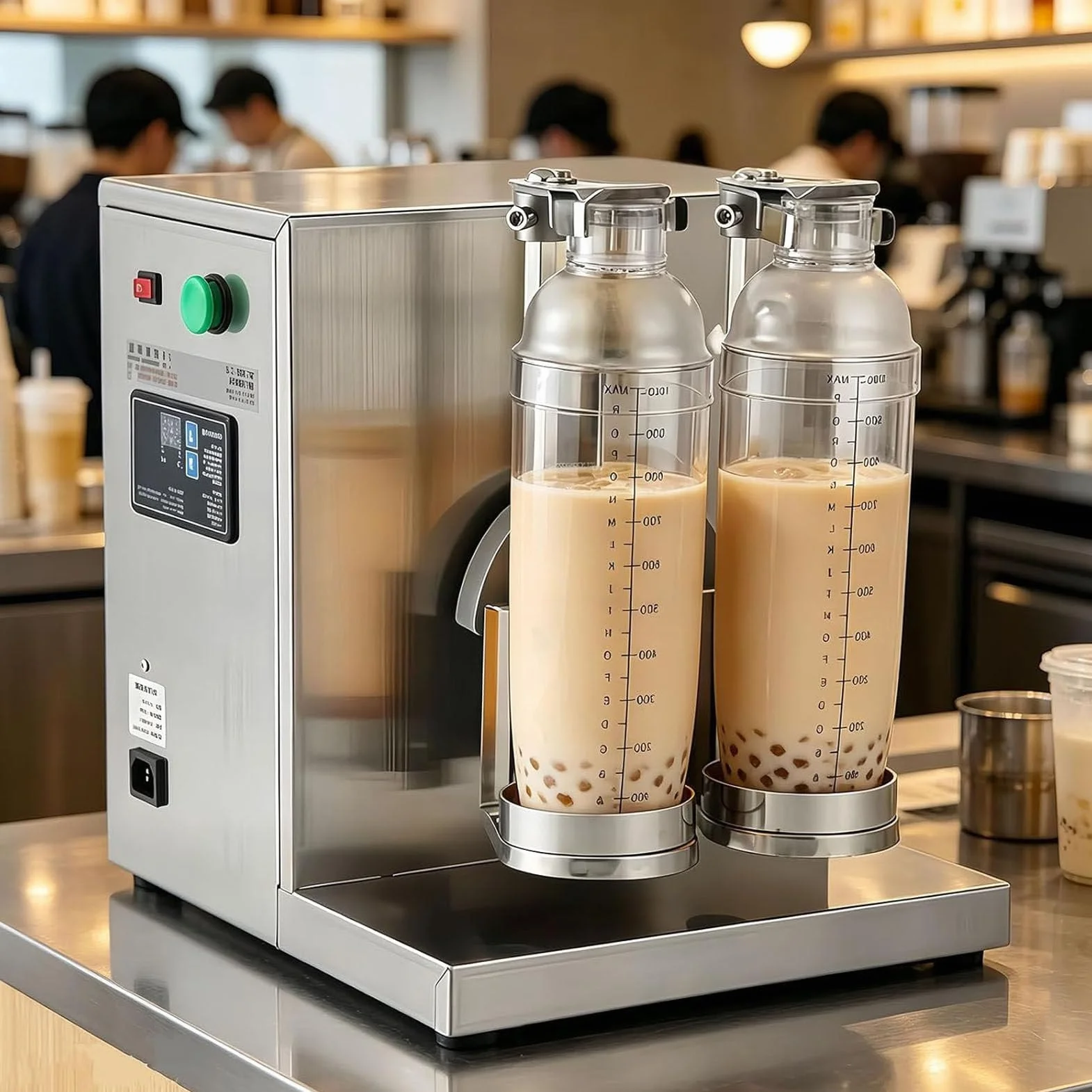 Elektryczny shaker do bubble tea, automatyczny shaker 360° ze stali nierdzewnej z podwójną głowicą, regulowany w zakresie 0-120 s, do przygotowywania herbaty mlecznej, soku i kawy