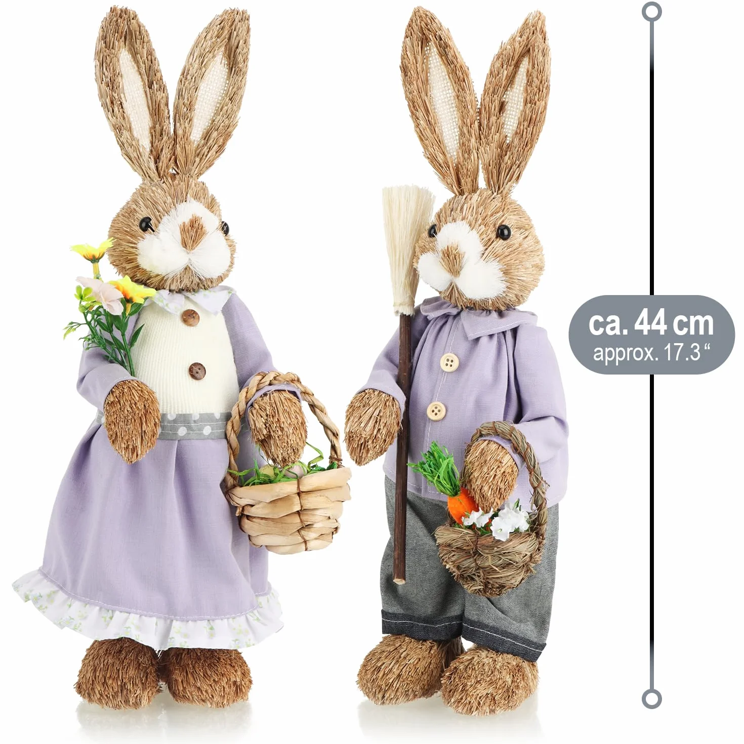 COM-FOUR® 2x XL słomkowy zając wielkanocny 44 cm dekoracyjny figurki słomkowe na Wielkanoc