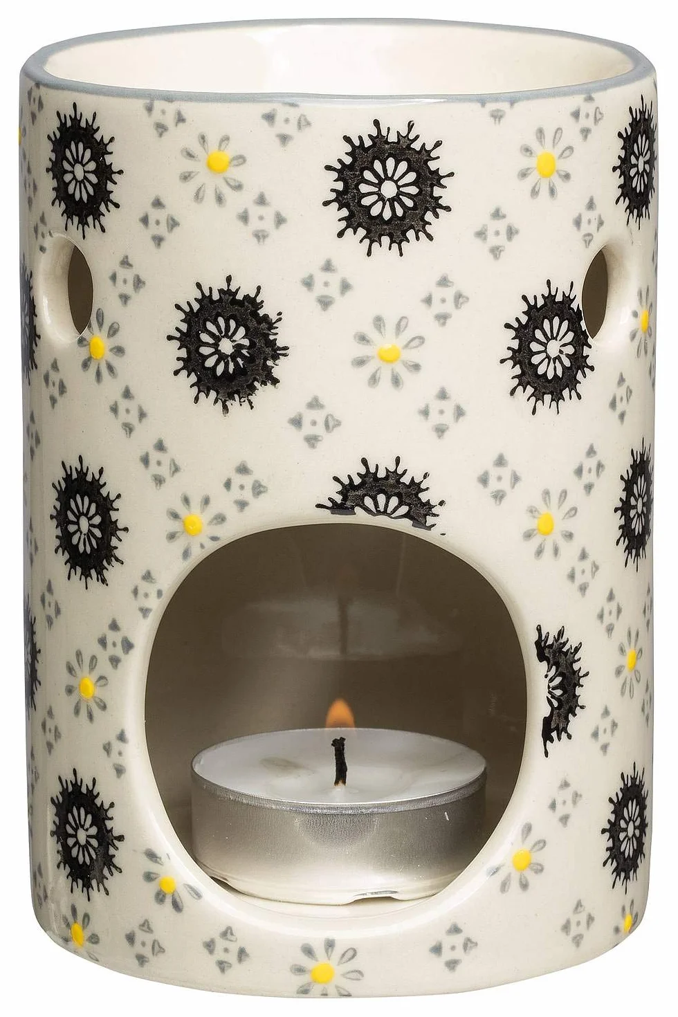 Tranquillo zapachowa lampa olejowa GRETA wykonana z kamionki z ręcznie naciągniętym, symetryczny i filigranowy wzór, Ø 8 x 11 cm dekoracja domu prezent