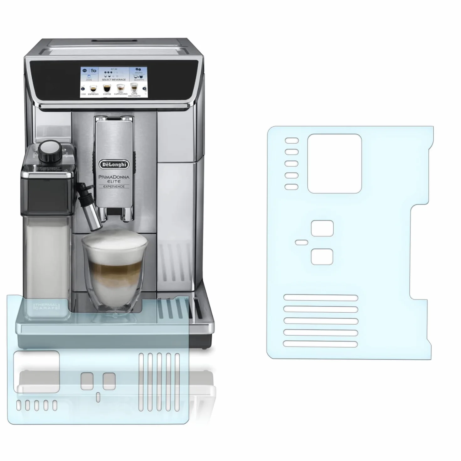 Blacha ociekowa ochrona przed zadrapaniami folia nadaje się do DeLonghi PrimaDonna ECAM 656.85 MS & 656 75.MS - 650.85-650.75 - 650.55 SET