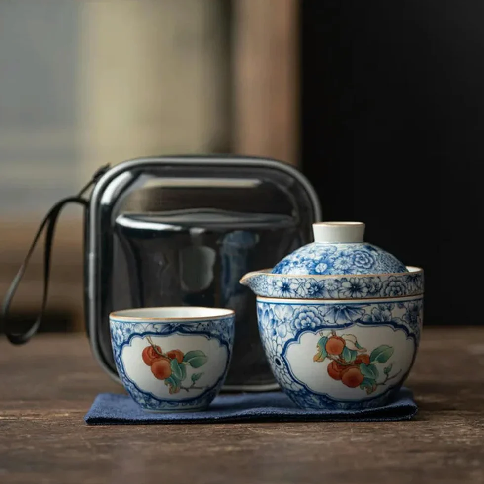 Dzbanek z prezentami Podróżny zestaw do herbaty Kwiaty ceramiczne Zestawy do herbaty Zestaw do herbaty Herbata Kung Fu Porcelana Gaiwan Filiżanka Miska Ceremonia parzenia herbaty(Travel Teaware Set)