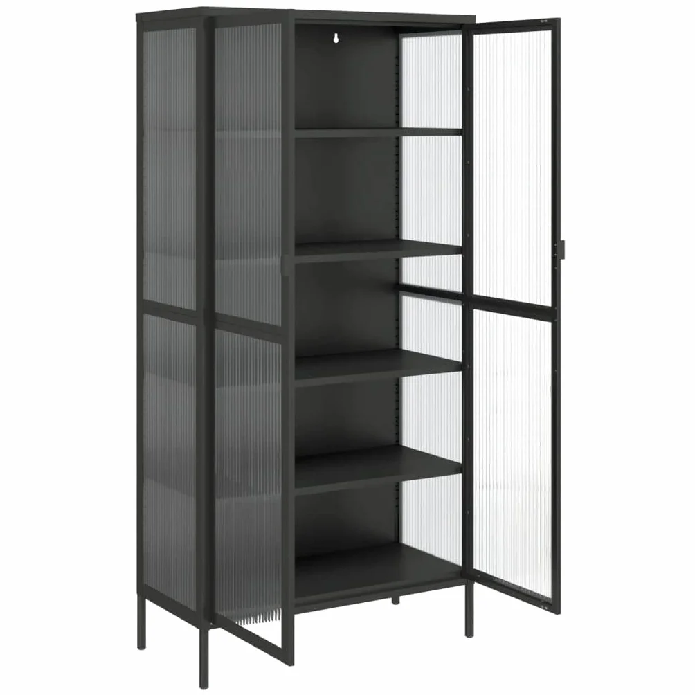 Hothingwell Bufet Top Czarny 85x40x180 cm Szkło karbowane Stal