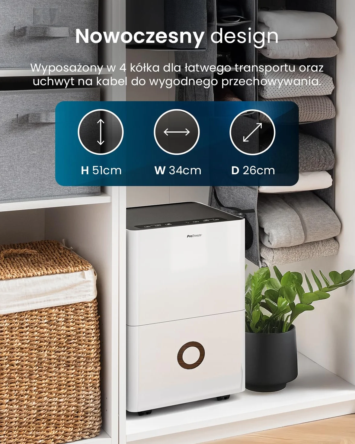 Pro Breeze Osuszacz powietrza 30 l w 24 h – wydajność osuszania, elektryczny z Wi-Fi, czujnik wilgotności, zbiornik 4 l, timer, wąż odpływowy, ochrona