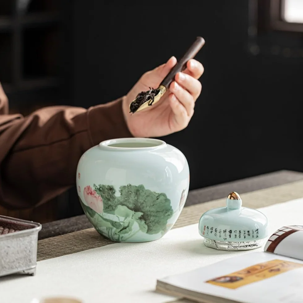 Cukiernica ceramiczna, duży pojemnik do przechowywania herbaty, słoik, zapieczętowany lotos retro, chiński zestaw do herbaty, podwójne pudełko prezentowe, zestaw do przechowywania liści herbaty